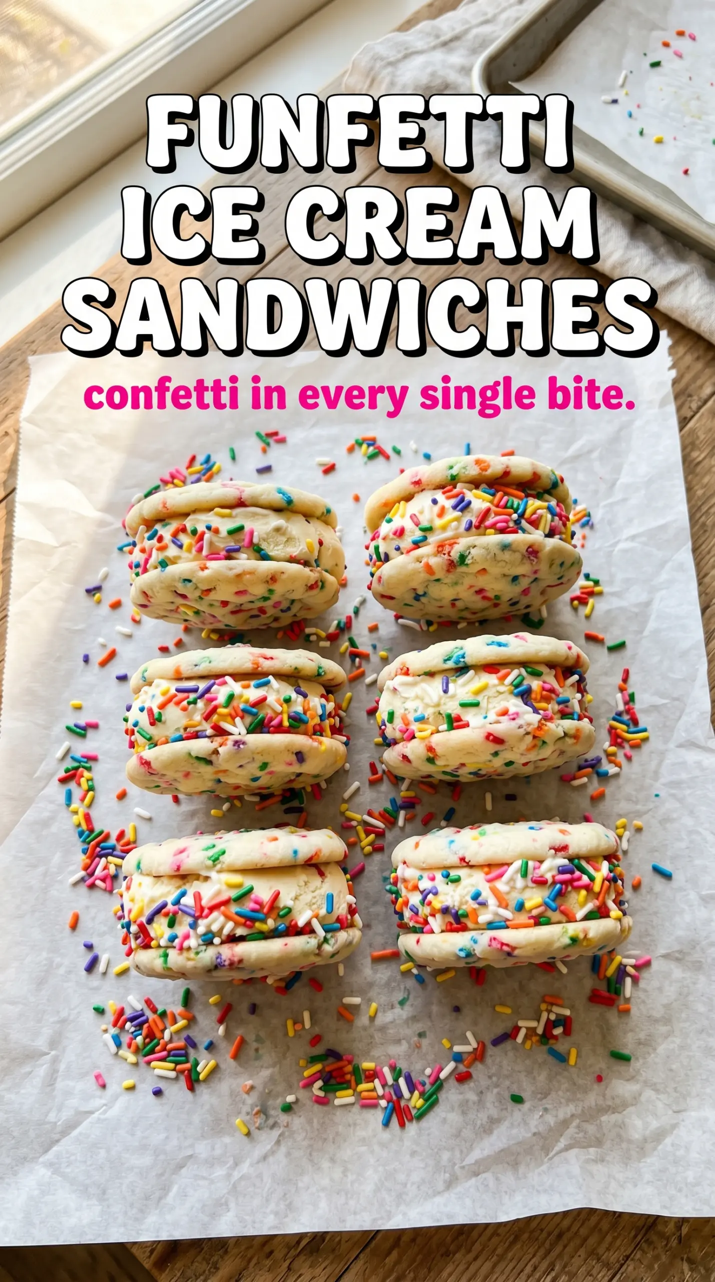 Funfetti Ice Cream Sandwiches sprinkle cookies birthday cake