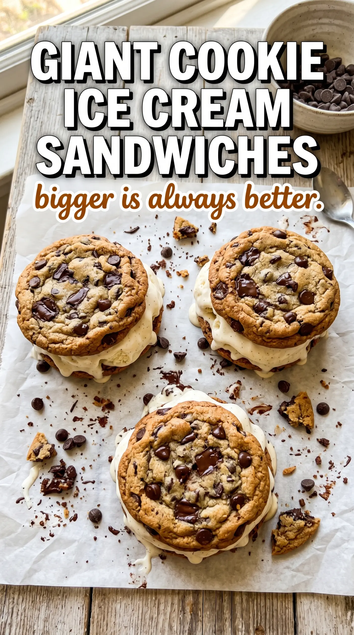 Giant Cookie Ice Cream Sandwiches chocolate chip frozen dessert