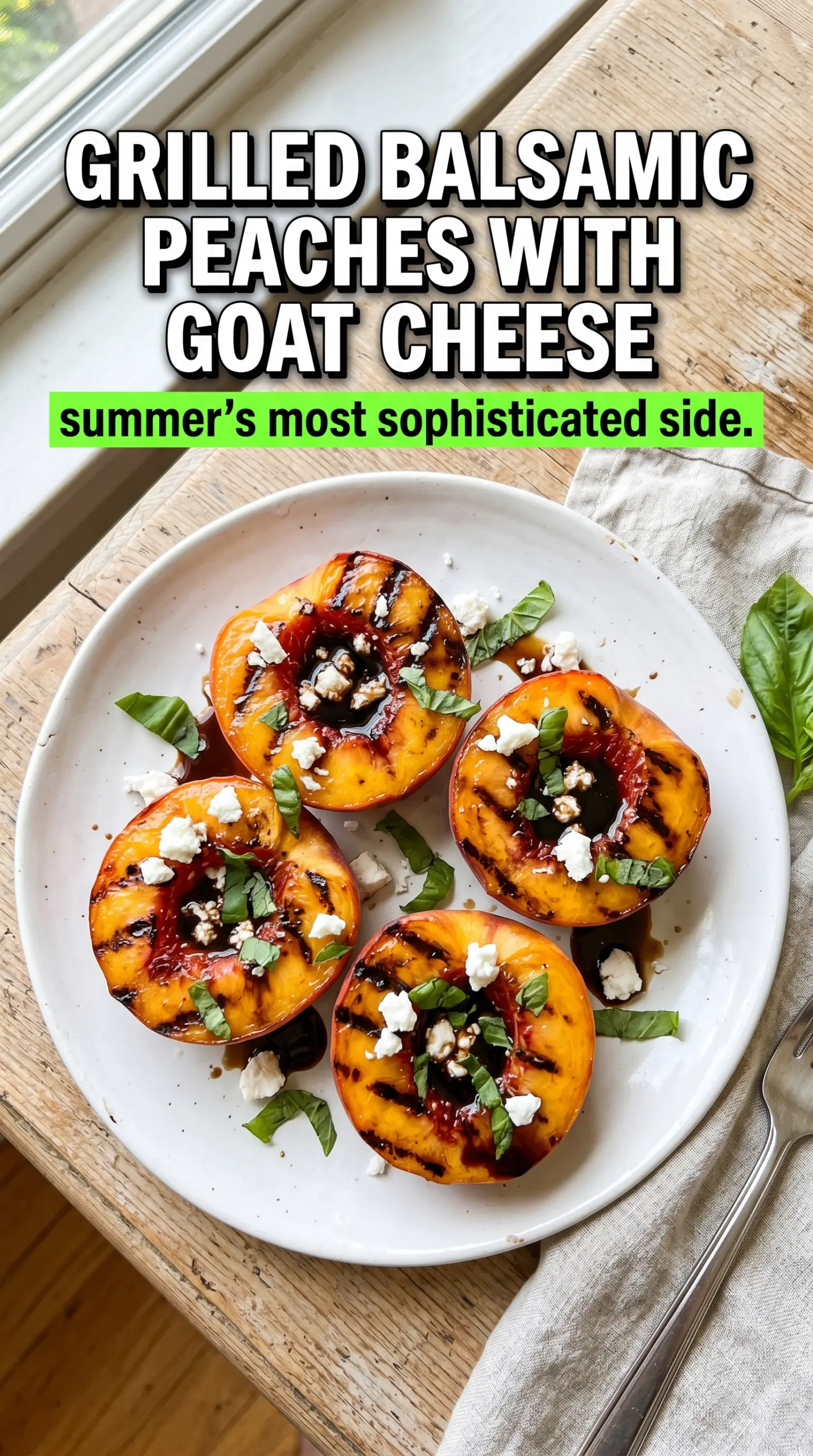 Grilled Balsamic Peaches with Goat Cheese and Basil sweet-tart grilled fruit