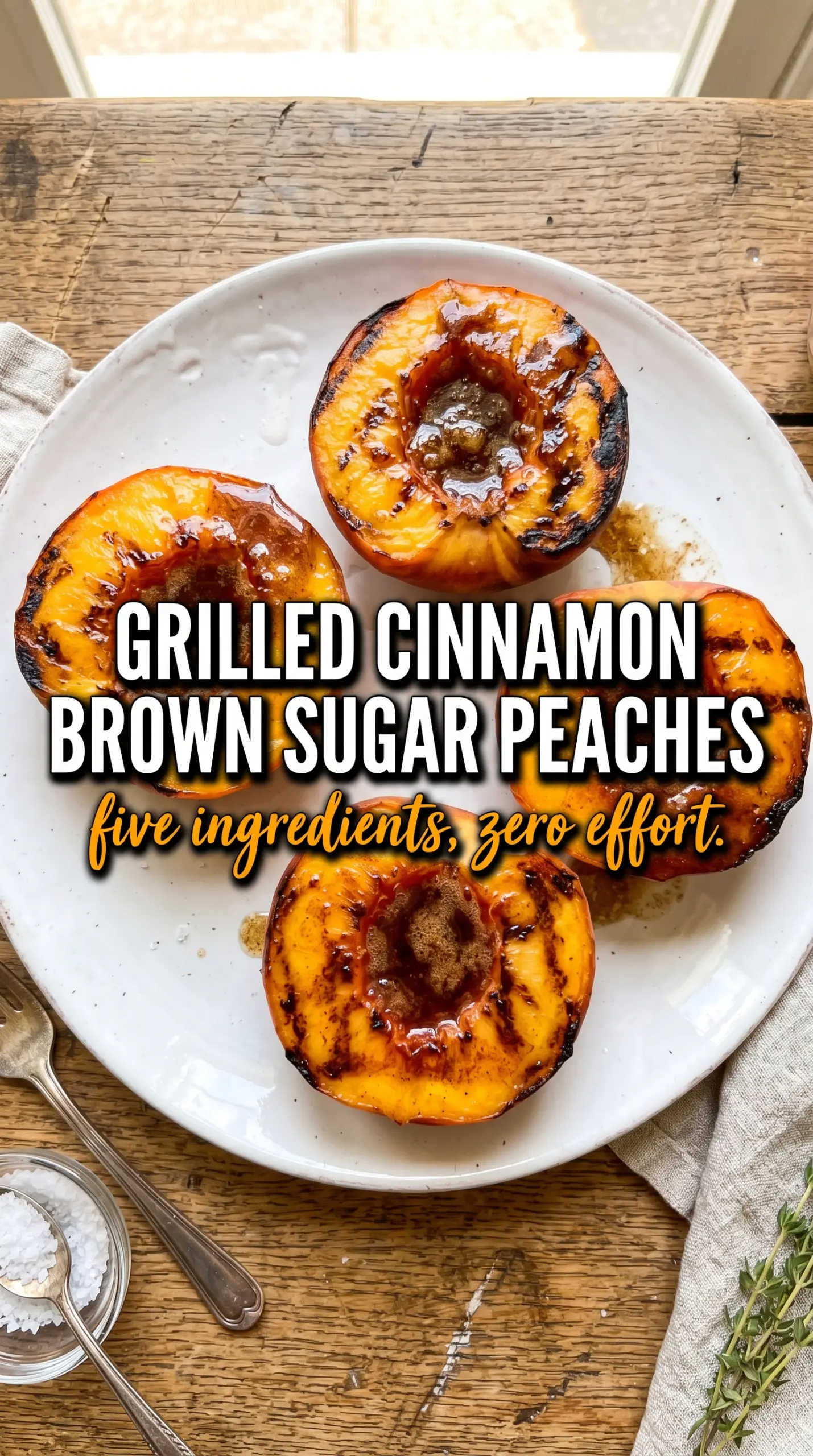 Grilled peaches with cinnamon and brown sugar caramelized, smoky, juicy