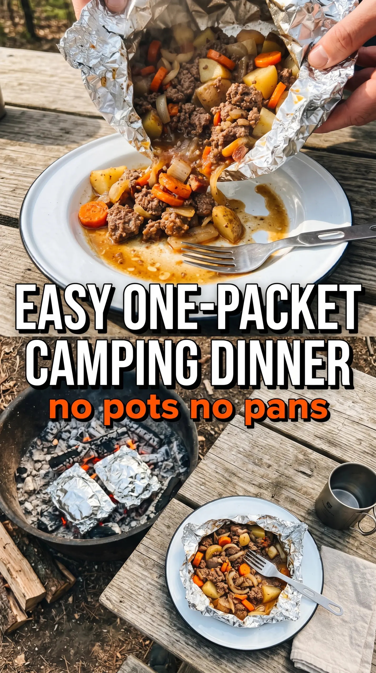 Hobo Foil Packets with meat potatoes vegetables steaming