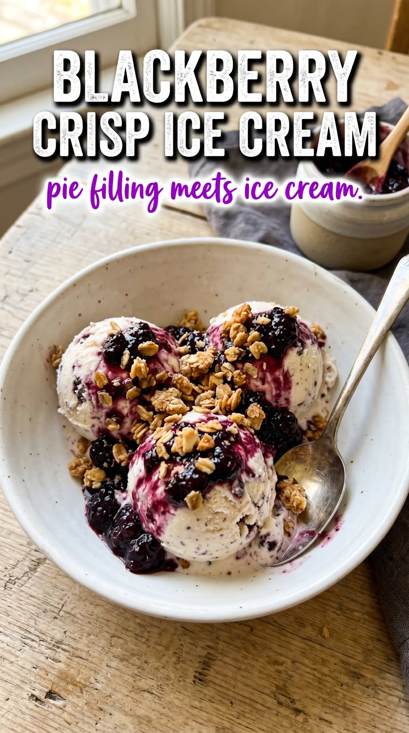 Homemade Blackberry Crisp Ice Cream blackberry swirl oat crumble