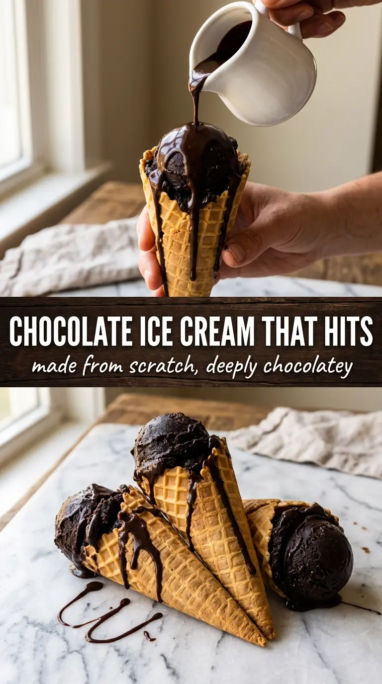 Homemade Chocolate Ice Cream dark, creamy, custardy