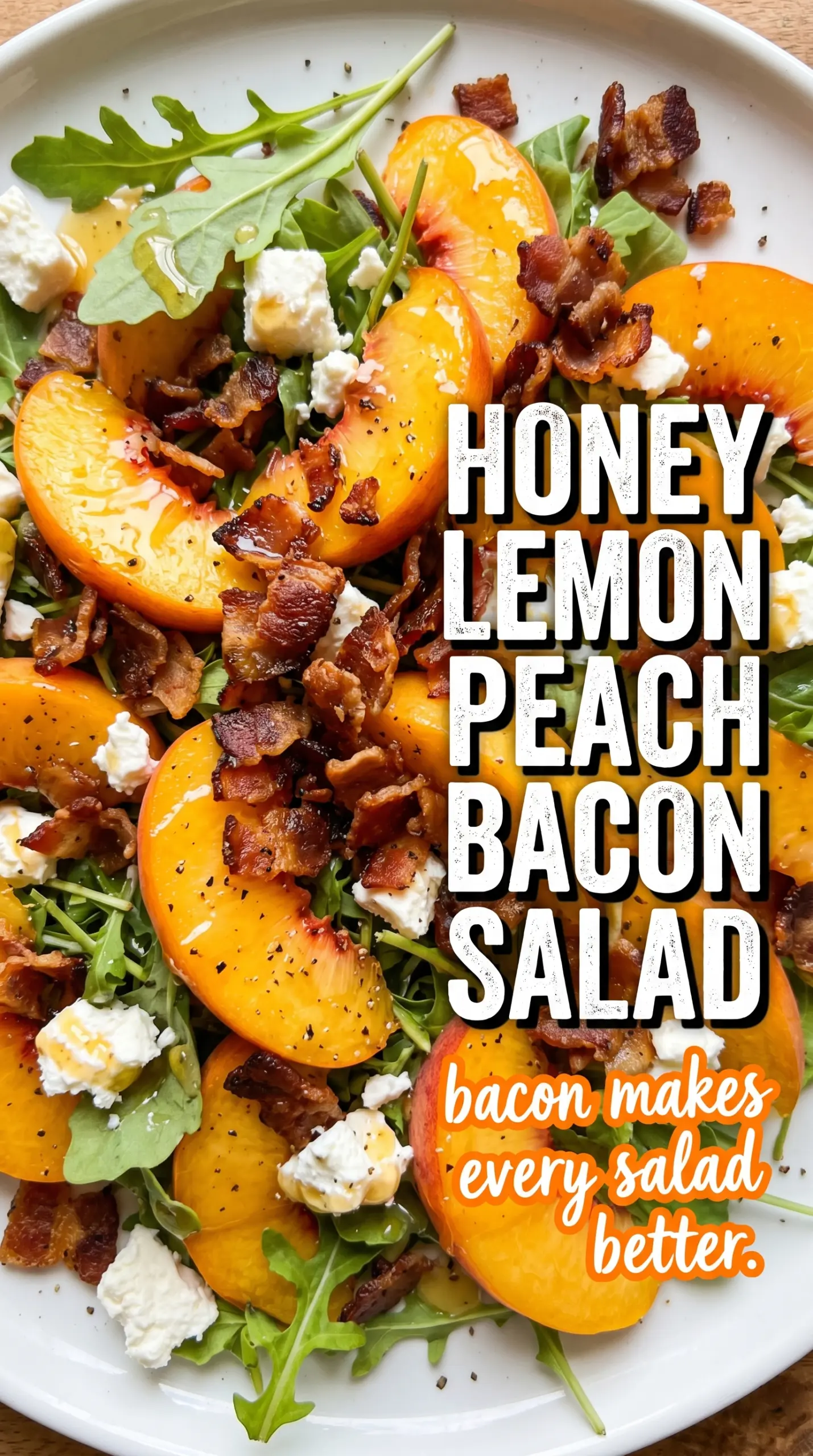 Fresh salad with peaches, greens, and toppings