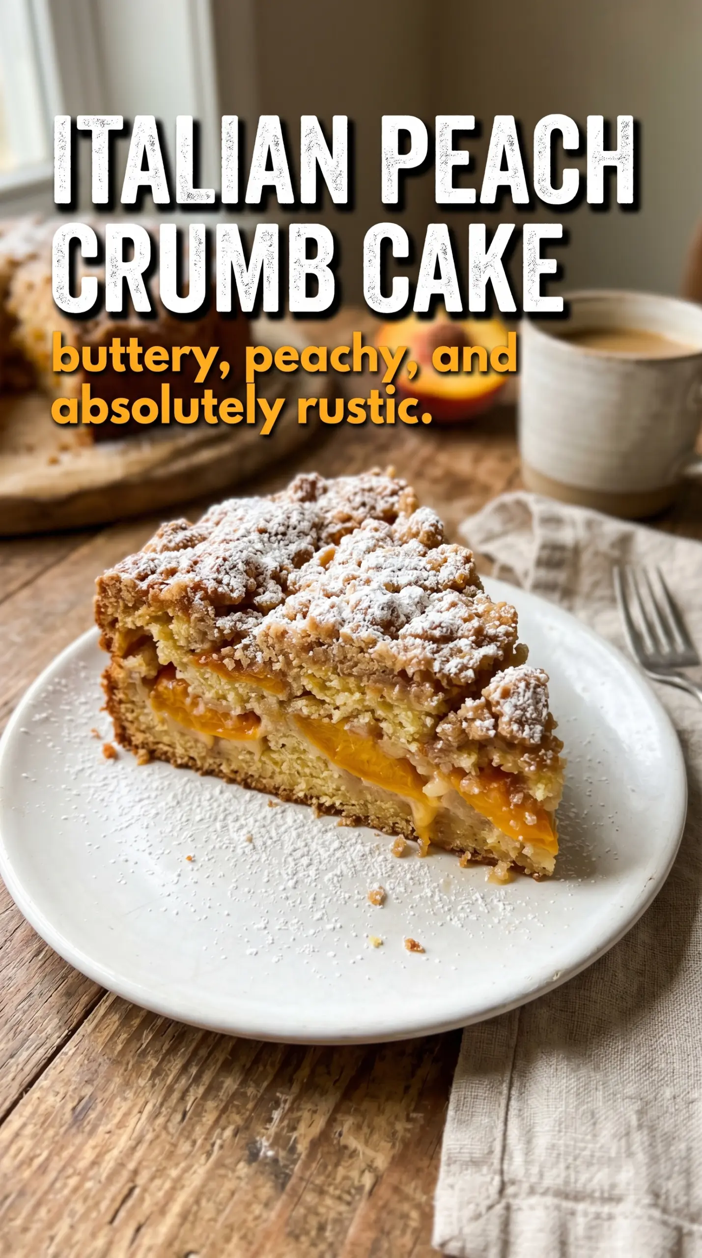 Italian Peach Crumb Cake sandy buttery crumb