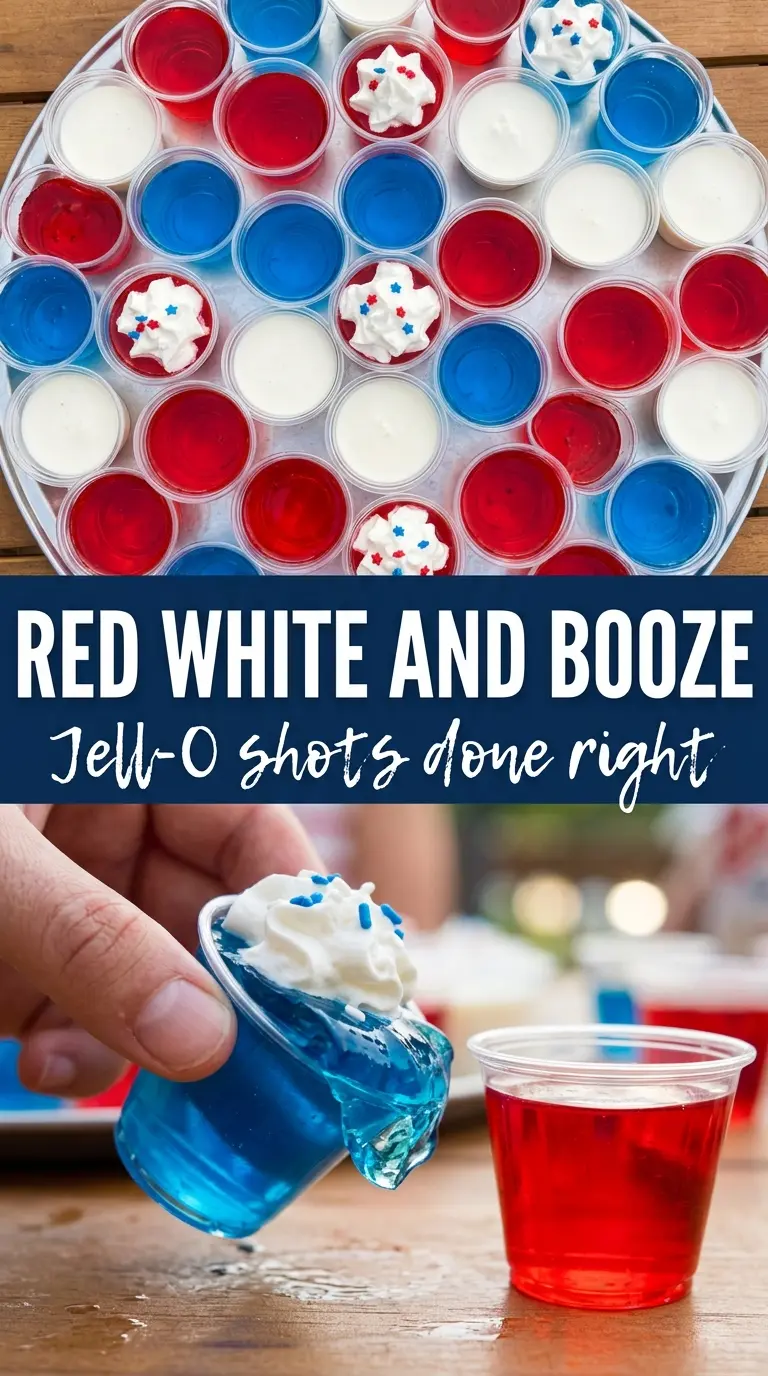 Red, White, and Blue Jell-O Shots jiggly patriotic layered