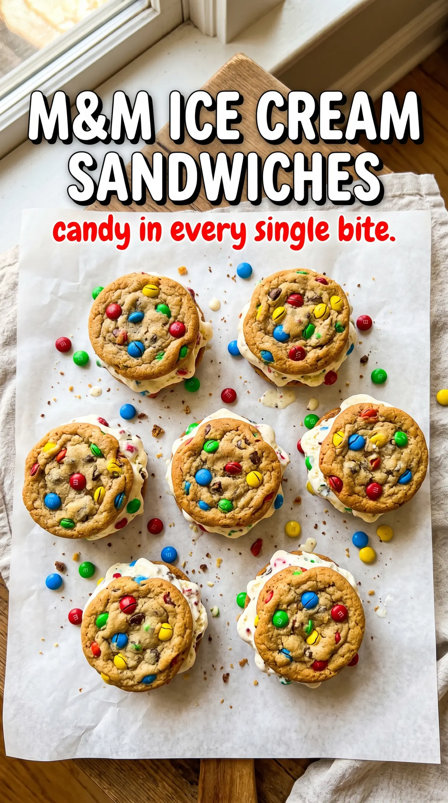 M&M Ice Cream Sandwiches colorful cookies frozen dessert
