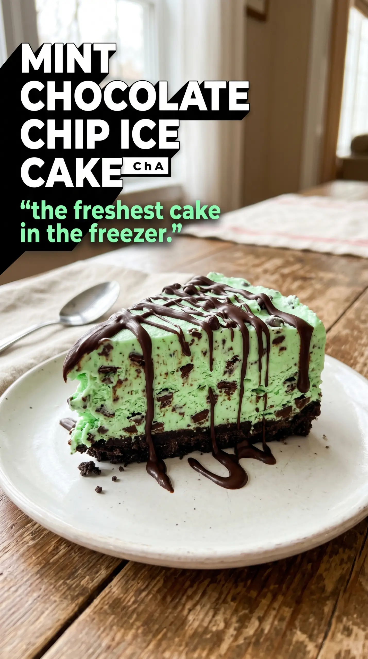Slice of layered ice cream cake on a plate