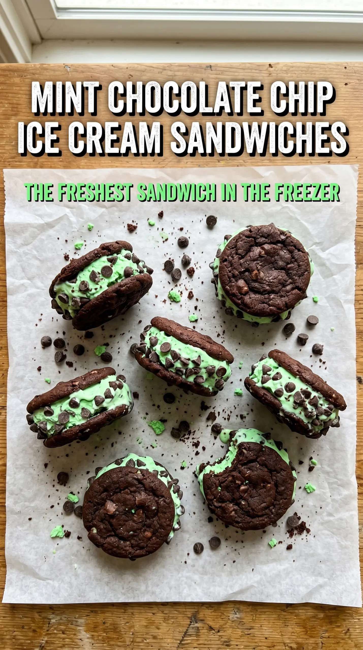 Mint Chocolate Chip Ice Cream Sandwiches chocolate peppermint
