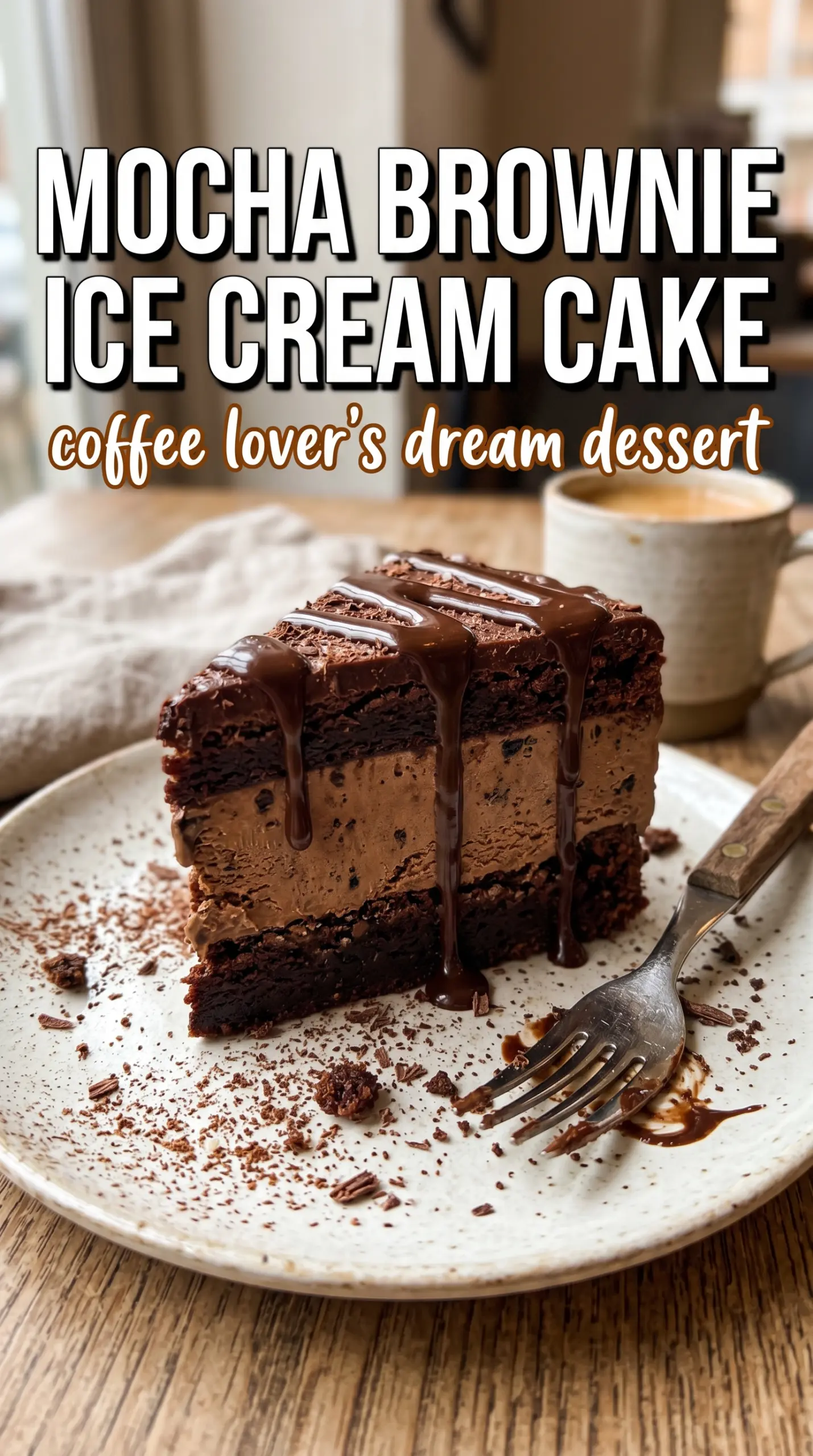 Slice of layered ice cream cake on a plate