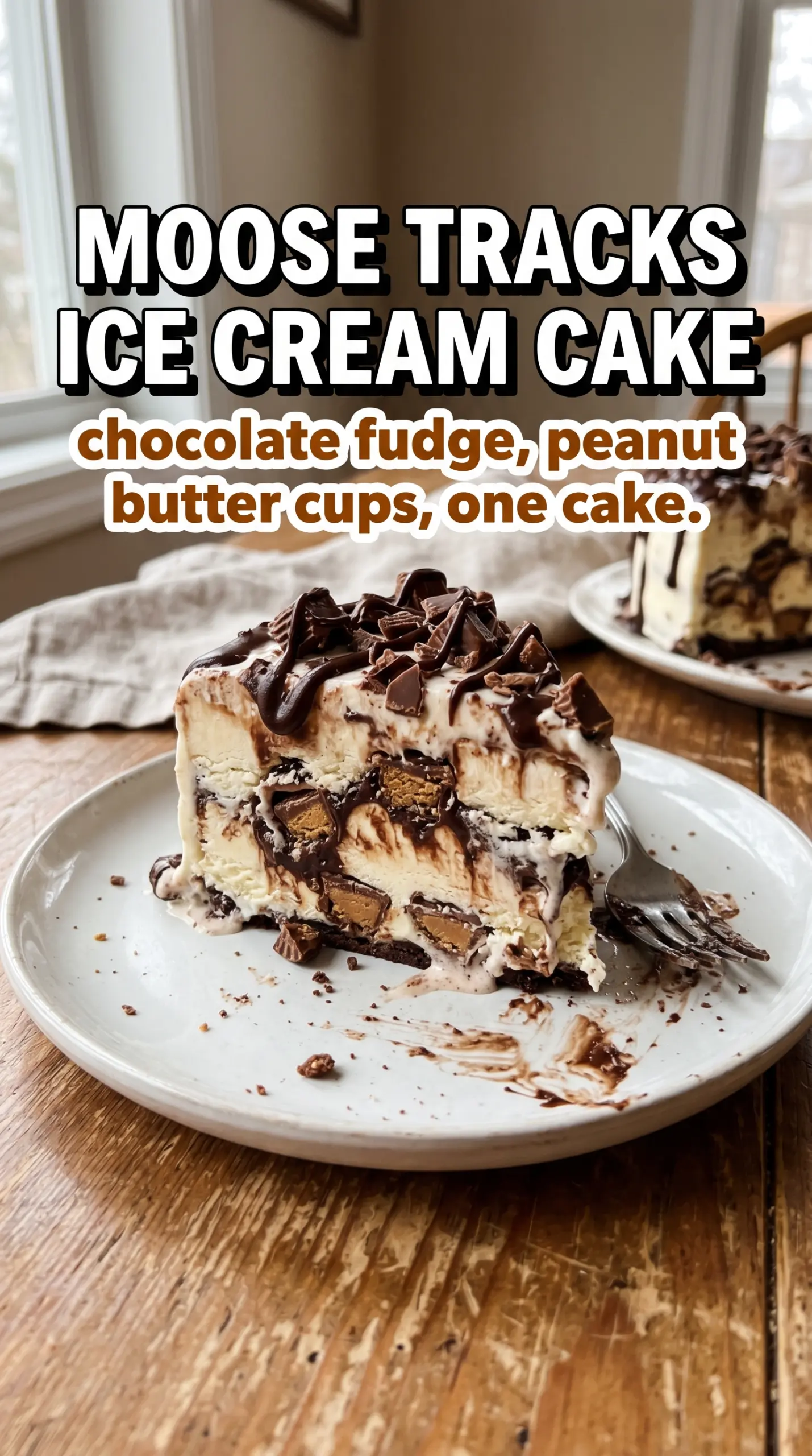 Slice of layered ice cream cake on a plate