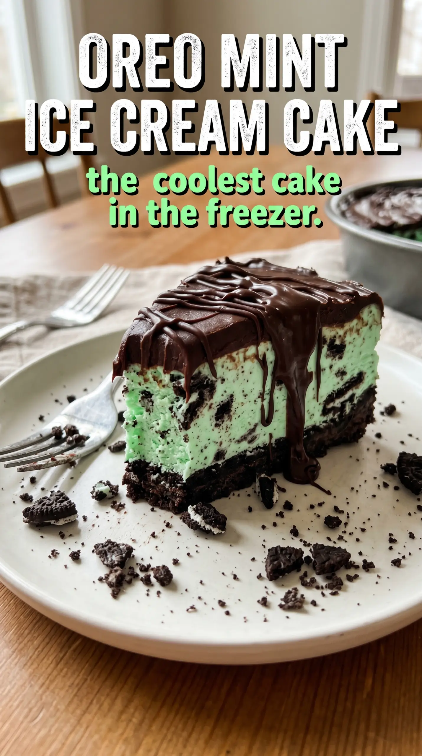 Slice of layered ice cream cake on a plate
