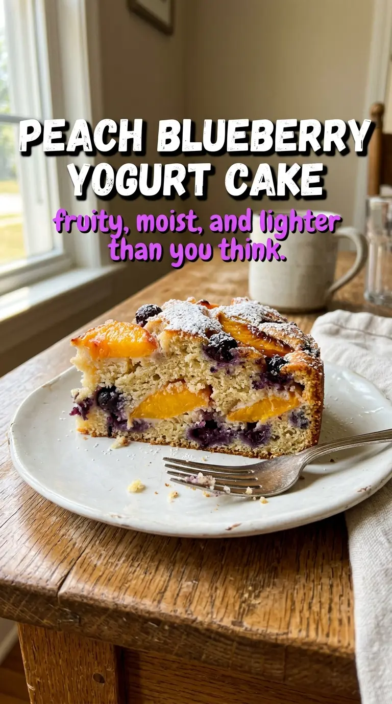 Peach and Blueberry Greek Yogurt Cake soft fruity golden