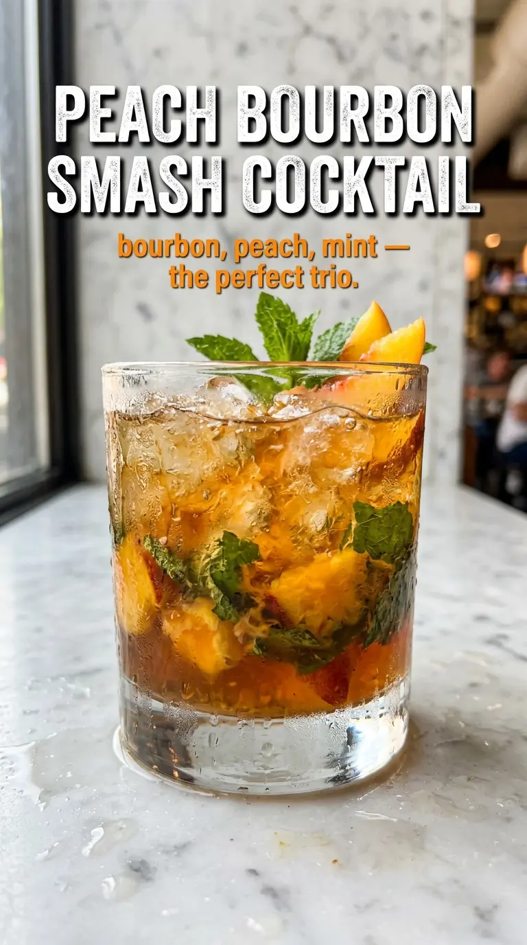Peach Bourbon Smash Cocktail fresh peach mint