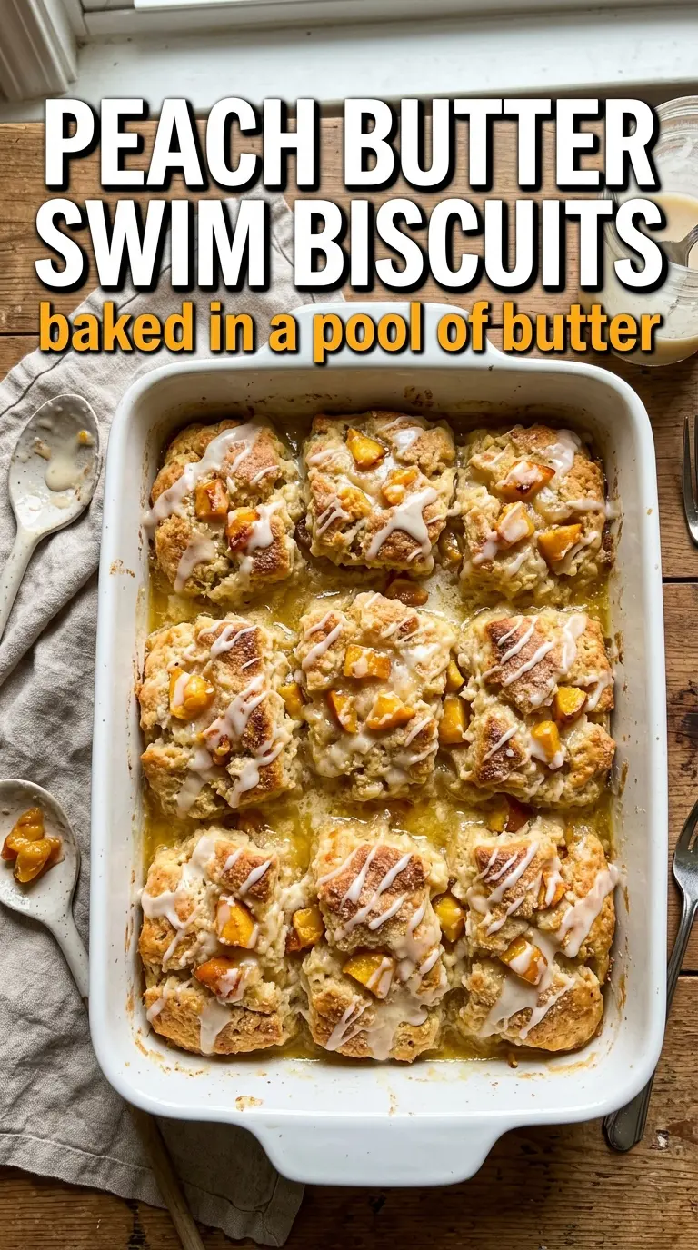 Peach Butter Swim Biscuits with Vanilla Glaze peachy golden fluffy