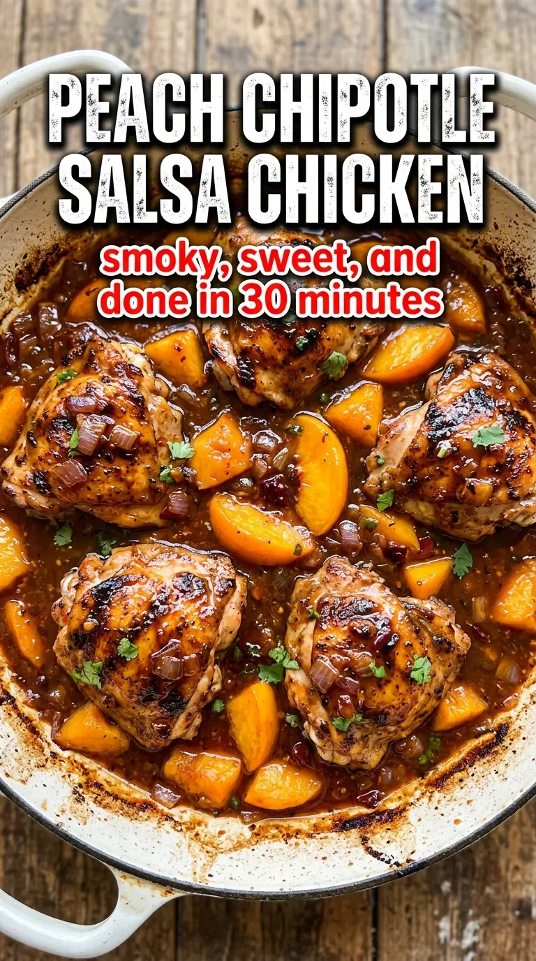Peach chipotle salsa chicken, smoky sweet, baked