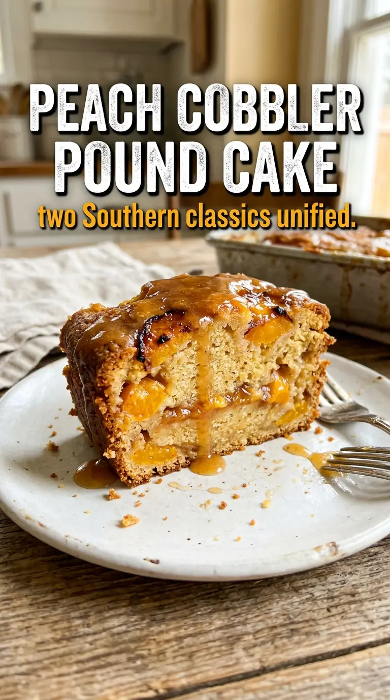 Peach Cobbler Pound Cake with cinnamon glaze