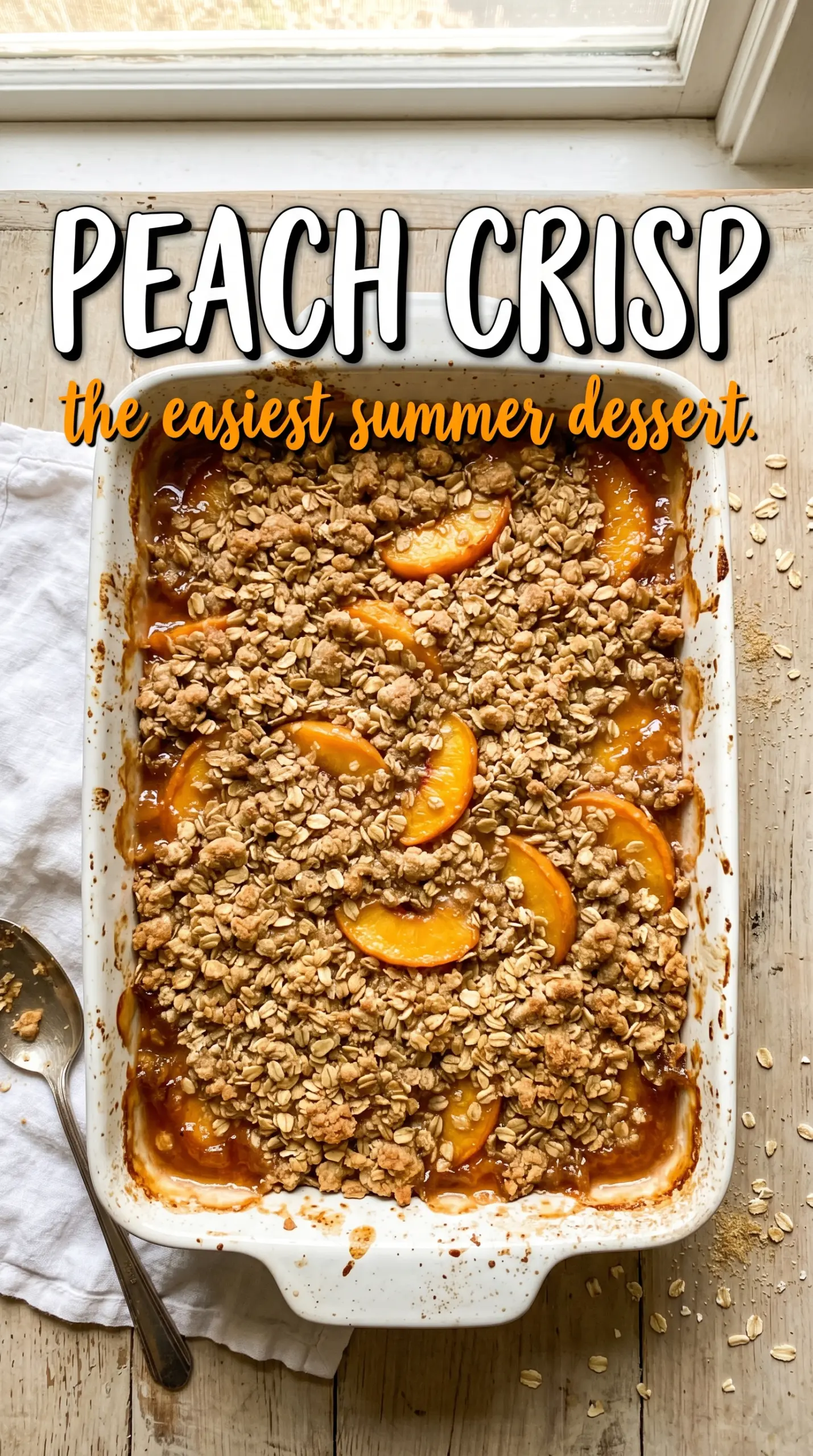 Warm peach cobbler with biscuit or crumble topping