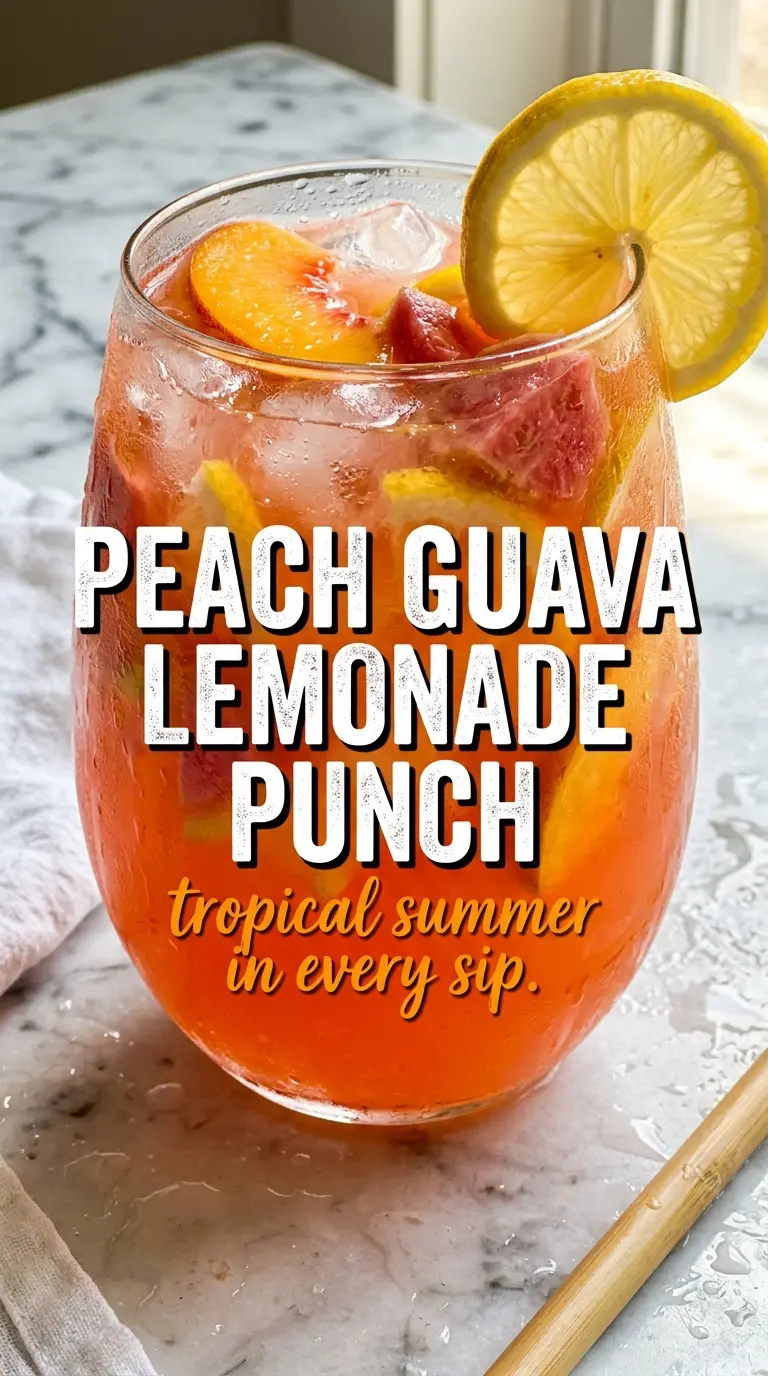 Cold peach drink in a glass with ice