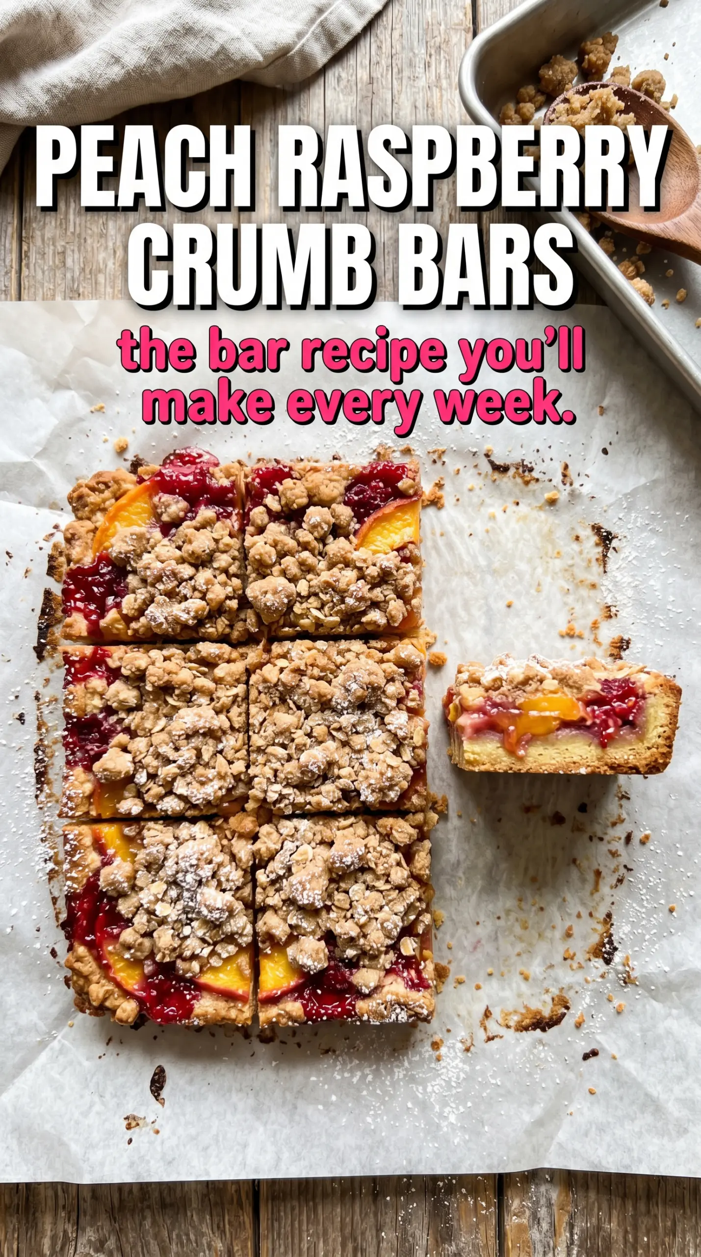 Peach raspberry crumb bars jammy golden