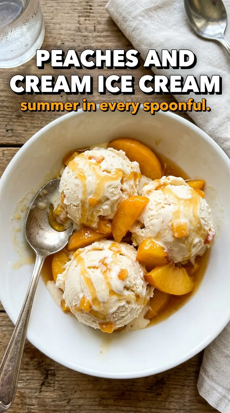Peaches and Cream Ice Cream, creamy peach, vanilla custard