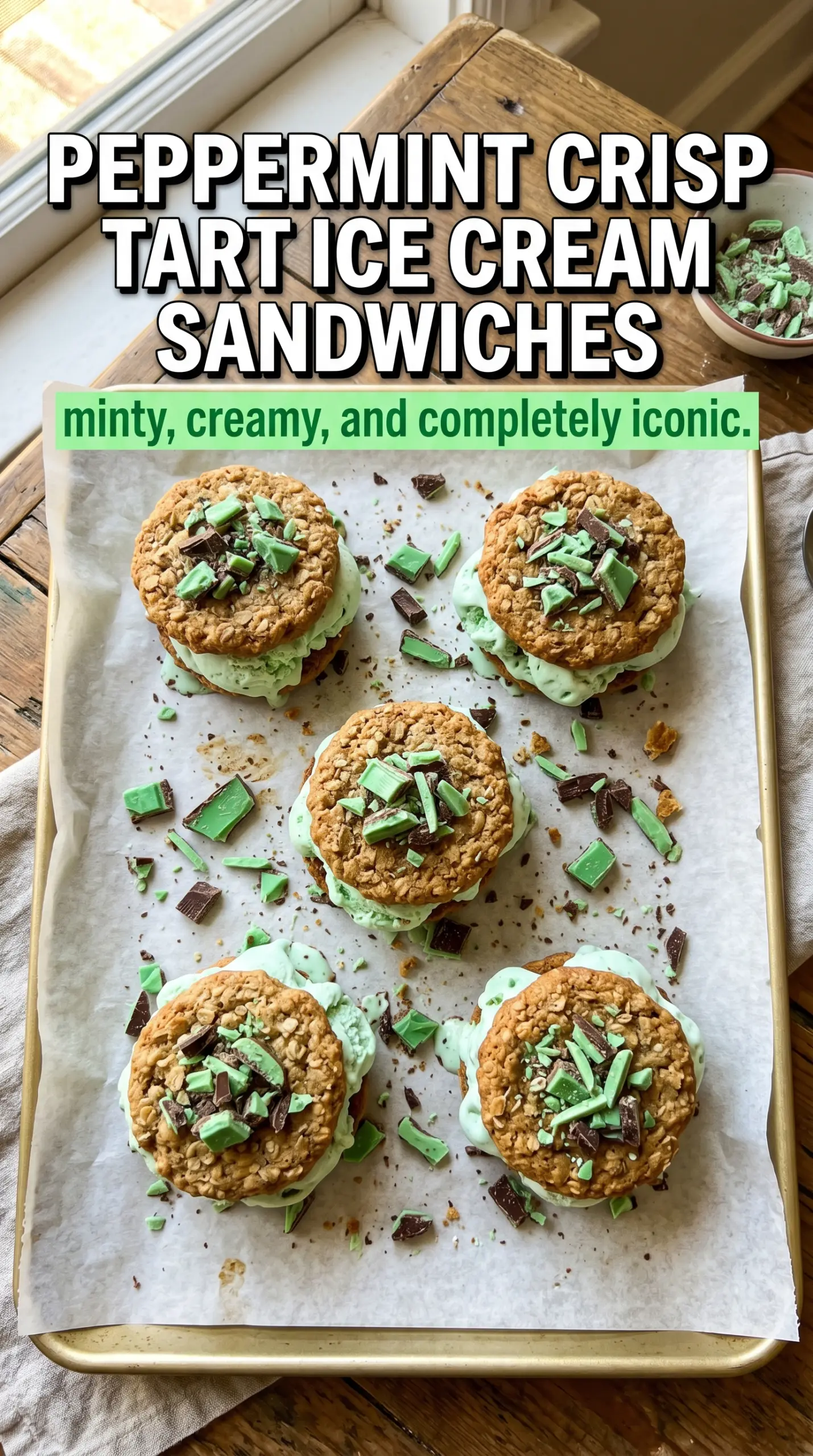 Peppermint Crisp Tart Ice Cream Sandwiches chocolate mint caramel