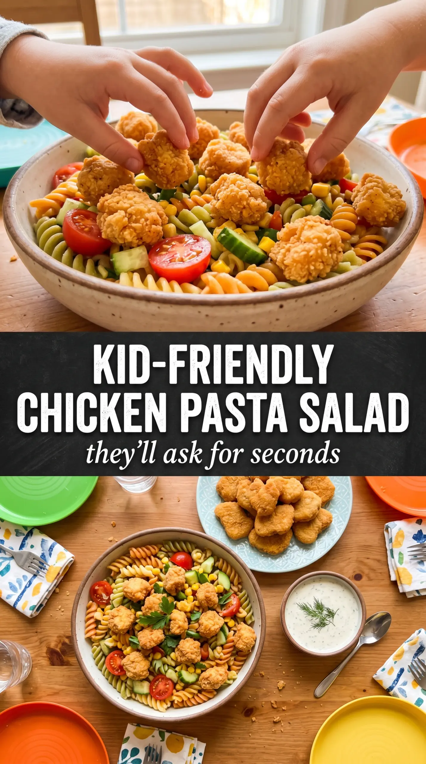Popcorn Chicken Bacon Ranch Pasta Salad crispy ranch pasta