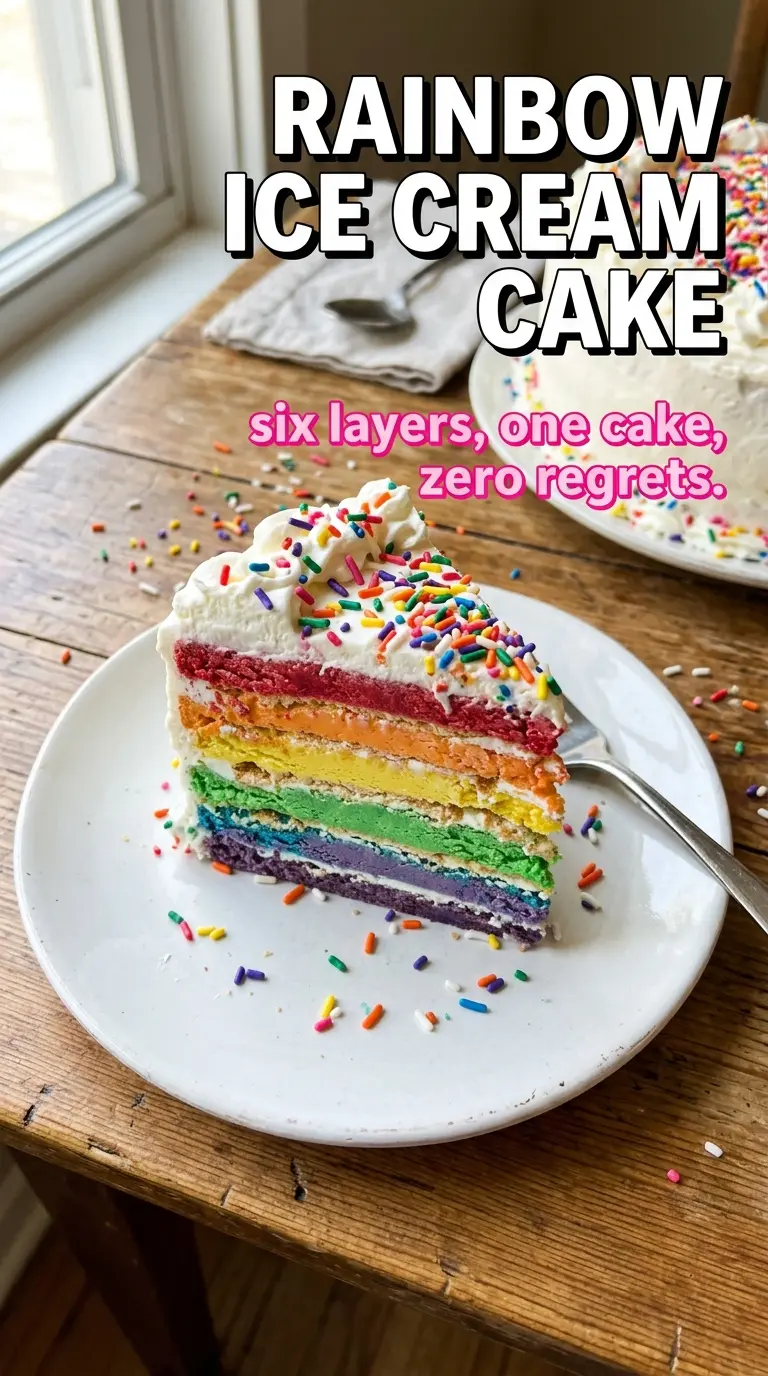 Rainbow Ice Cream Cake colorful sherbet layers