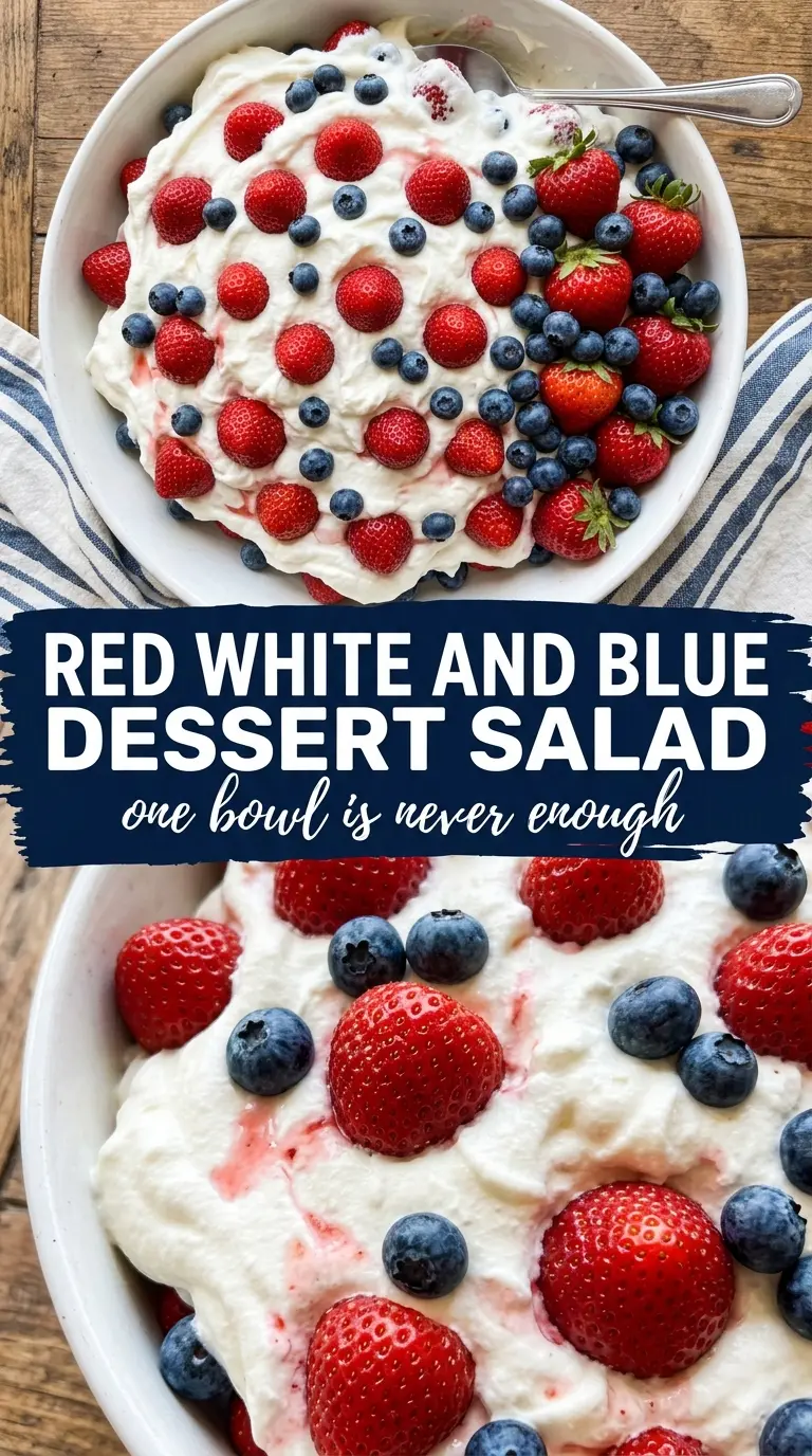 Red, White and Blue Cheesecake Salad creamy berries marshmallows