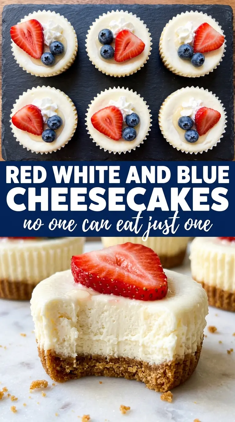 Red, White and Blue Mini Cheesecakes, creamy berry-topped