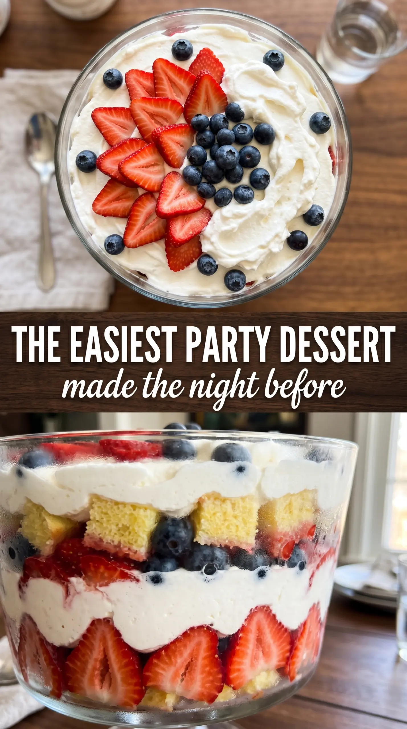 Red, White and Blueberry Trifle layered, creamy, festive