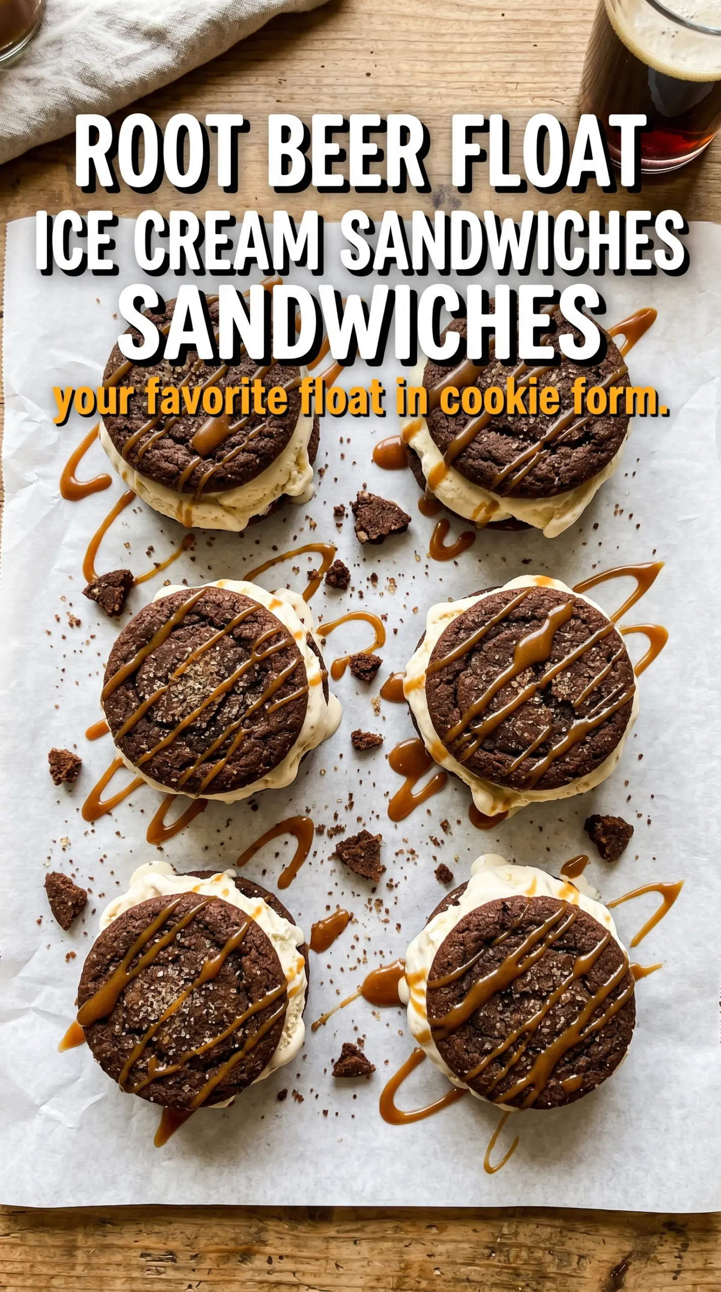 Root Beer Float Cookie Ice Cream Sandwiches soft molasses cookies vanilla ice cream