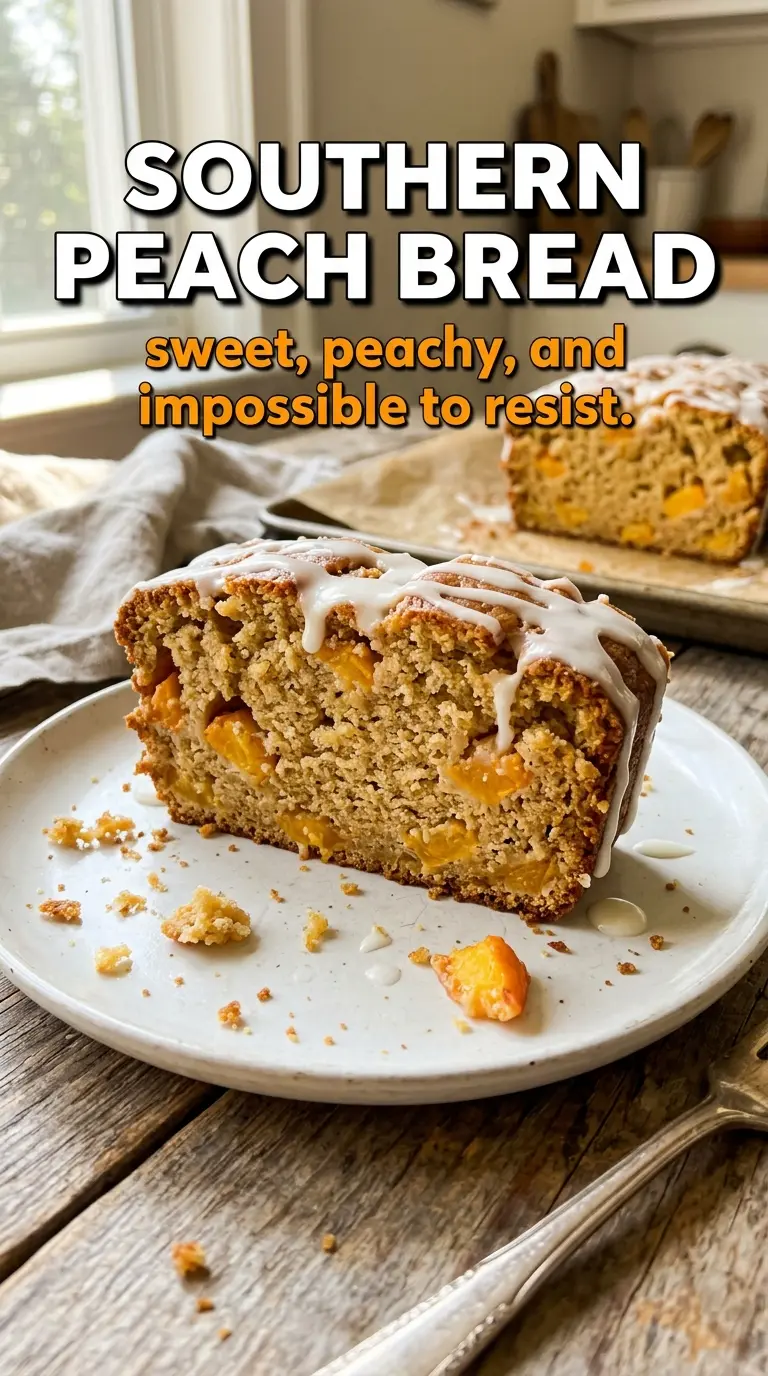 Slice of peach bread or muffin on a plate