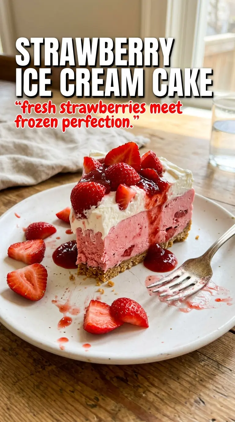 Strawberry Ice Cream Cake pink creamy layered