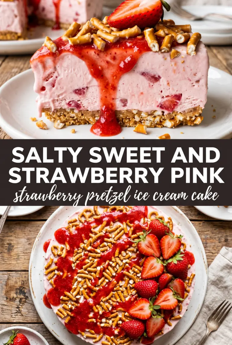 Strawberry Pretzel Ice Cream Cake