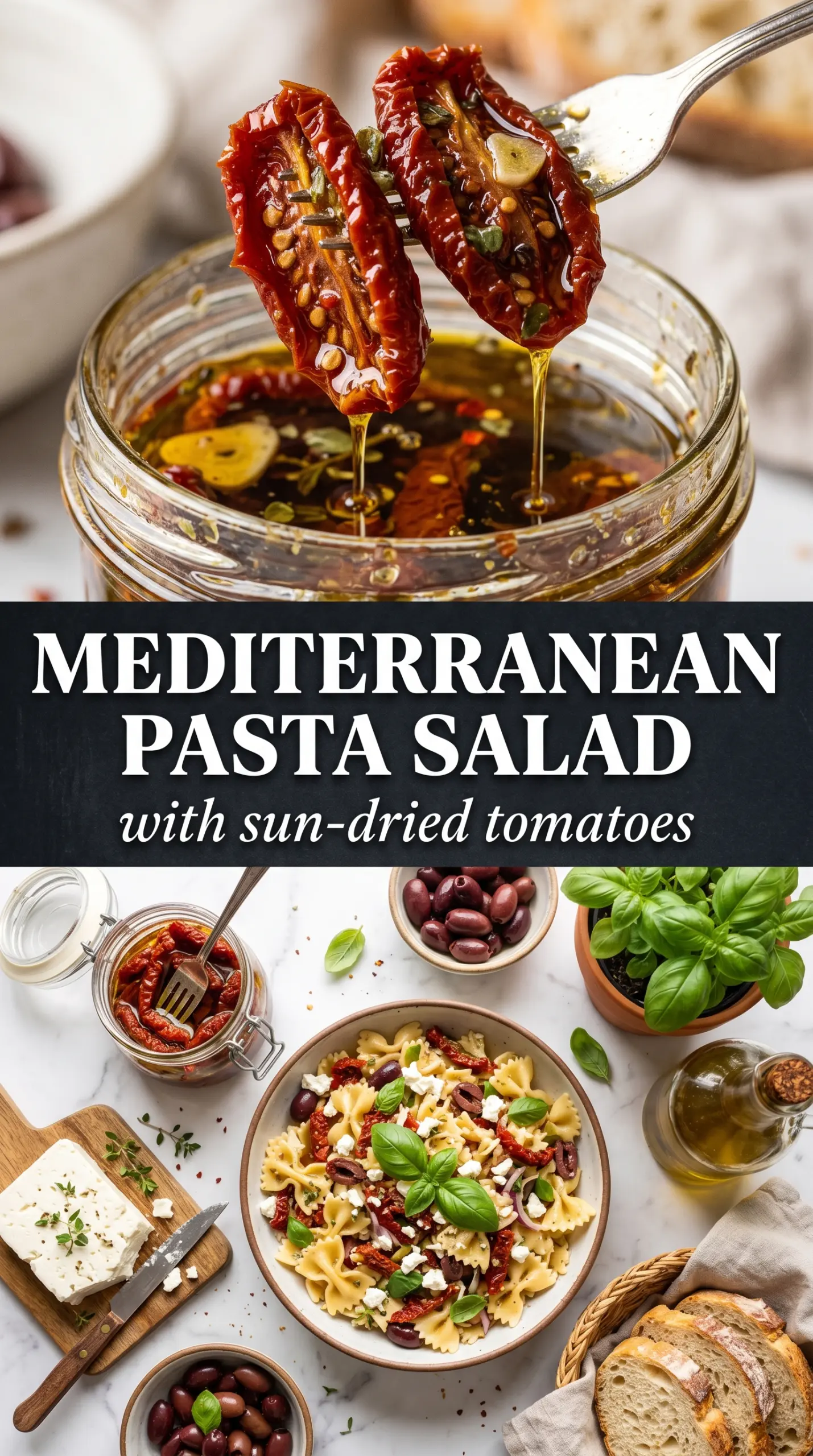 Sun-Dried Tomato Pasta Salad with feta spinach olives