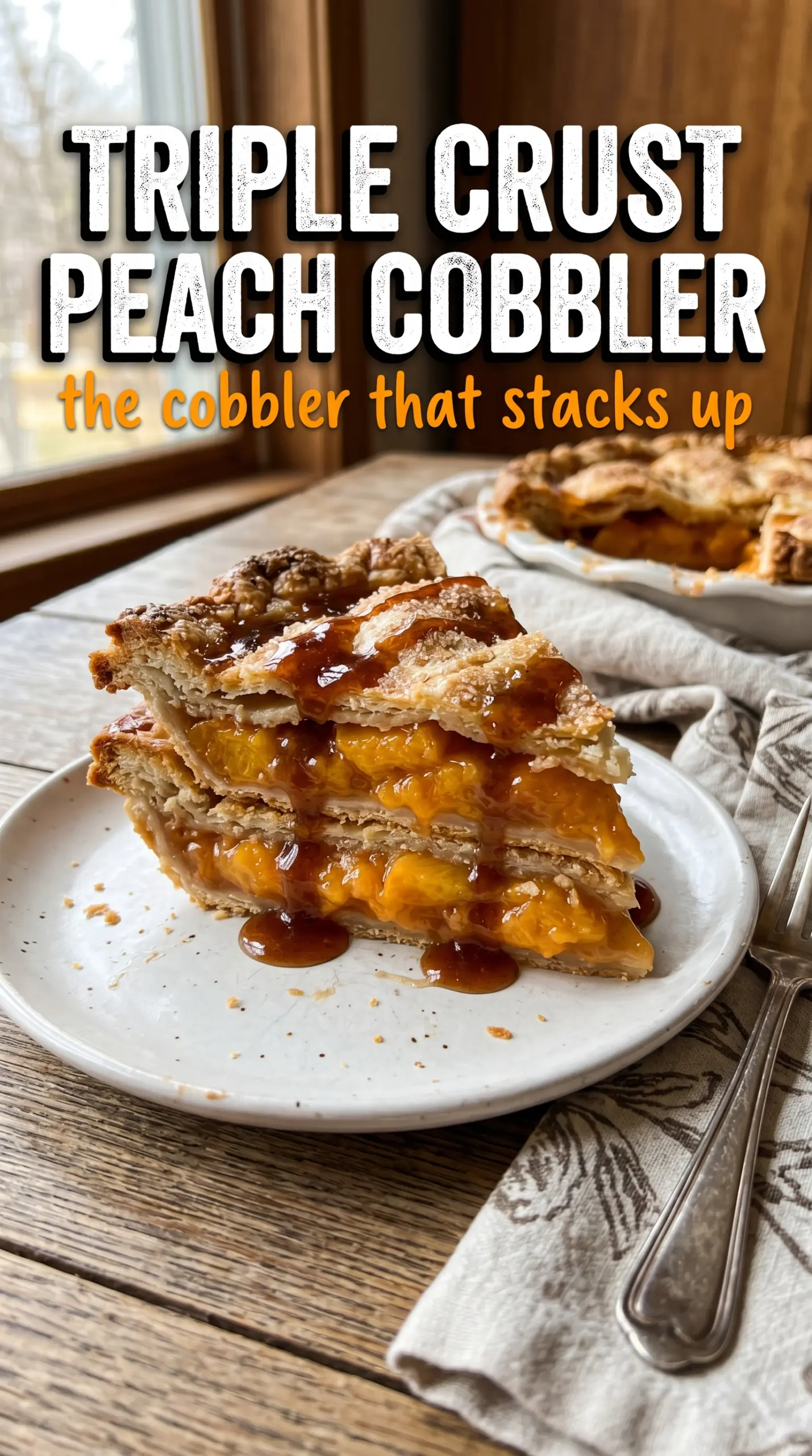 Warm peach cobbler with biscuit or crumble topping