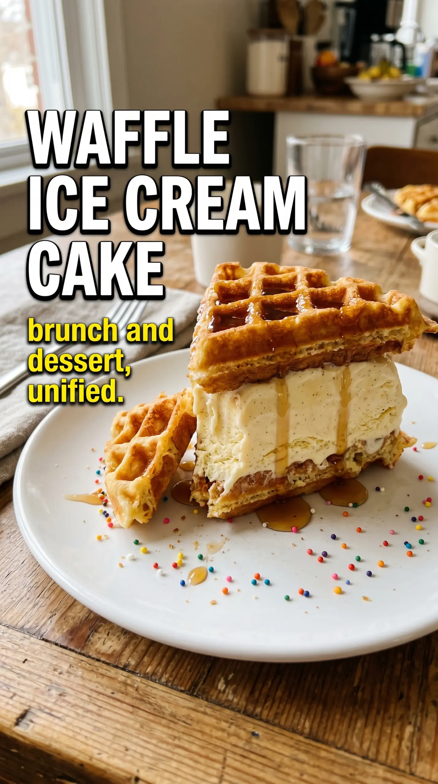 Slice of layered ice cream cake on a plate