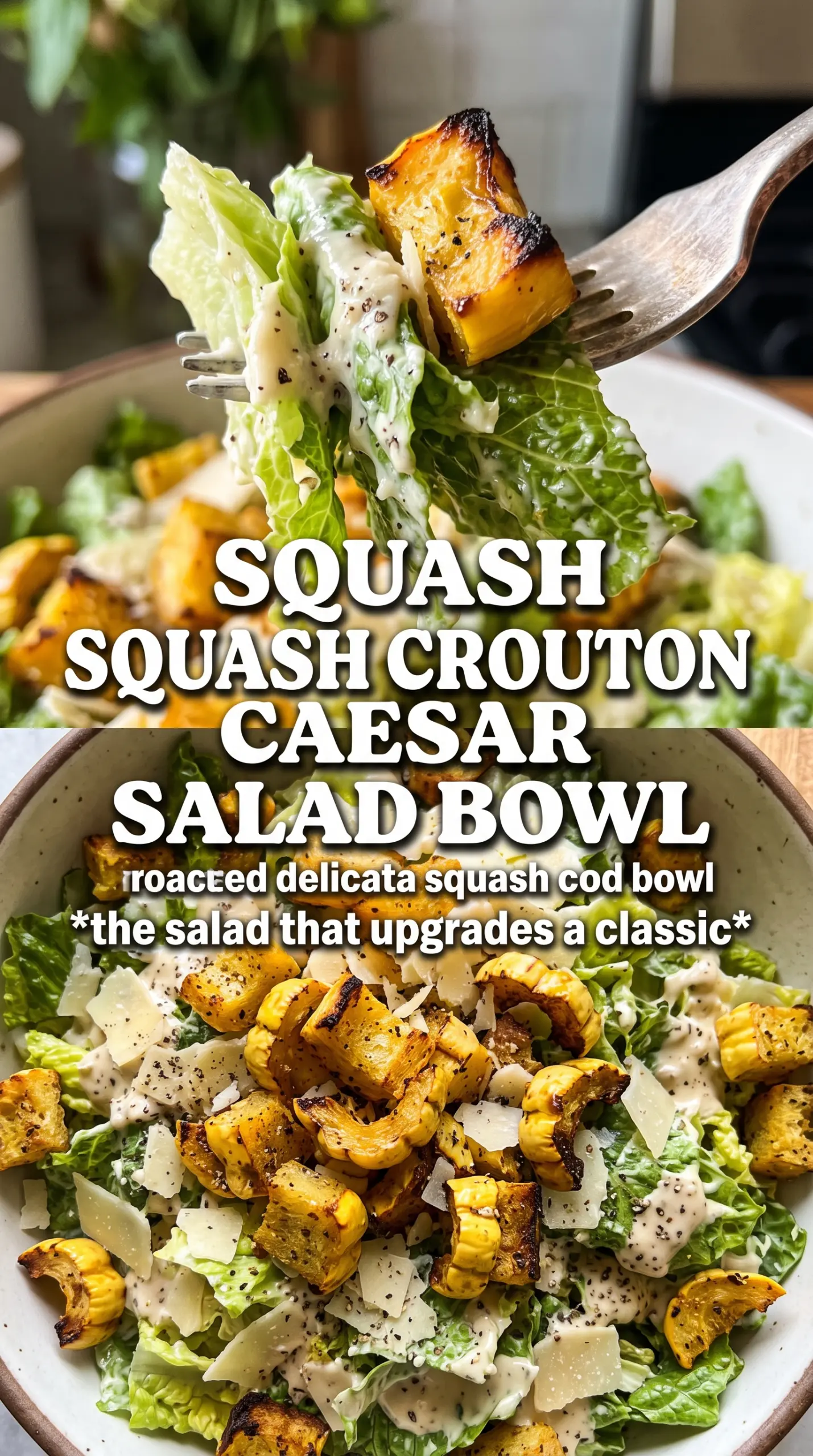 Autumn Caesar Salad With Delicata Squash Croutons crisp caramelized creamy