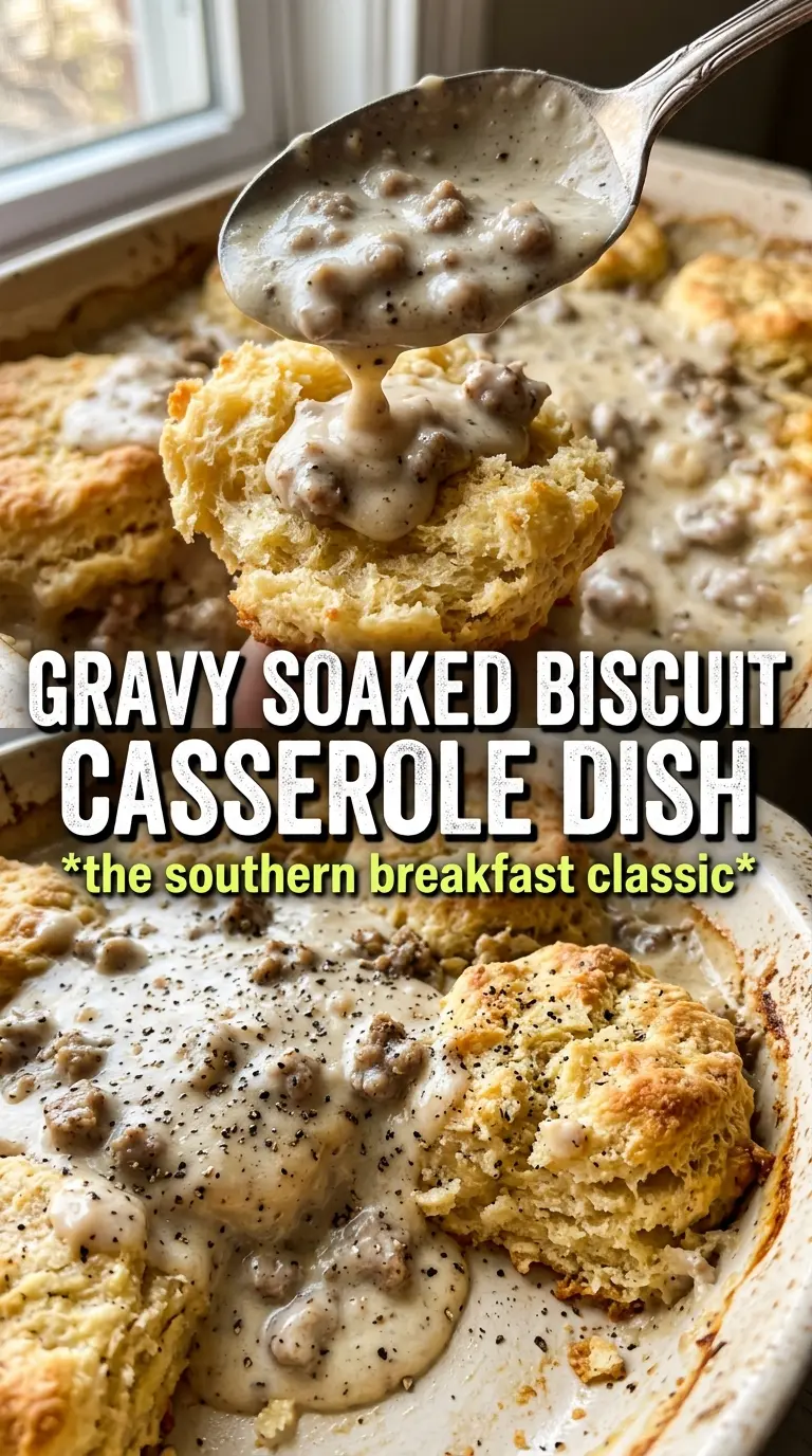 Biscuits and Gravy Casserole golden biscuit topping creamy sausage gravy
