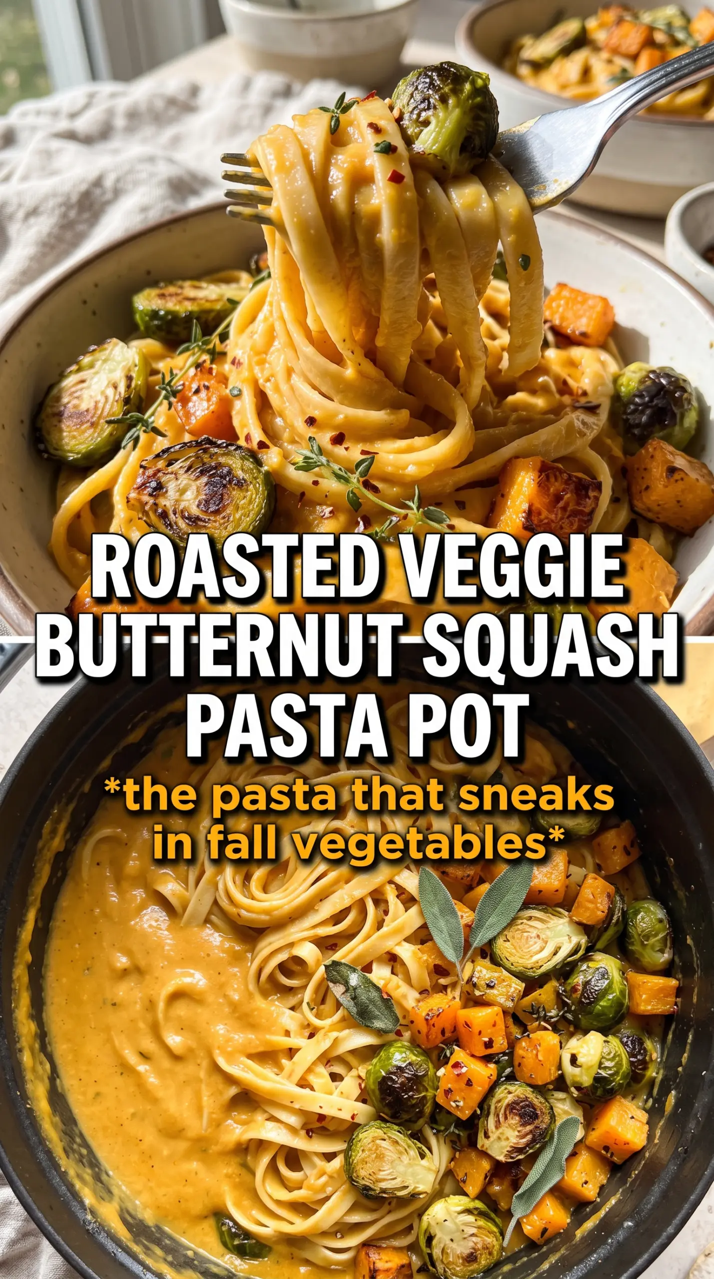 Brussels sprouts and butternut squash pasta roasted caramelized brown butter