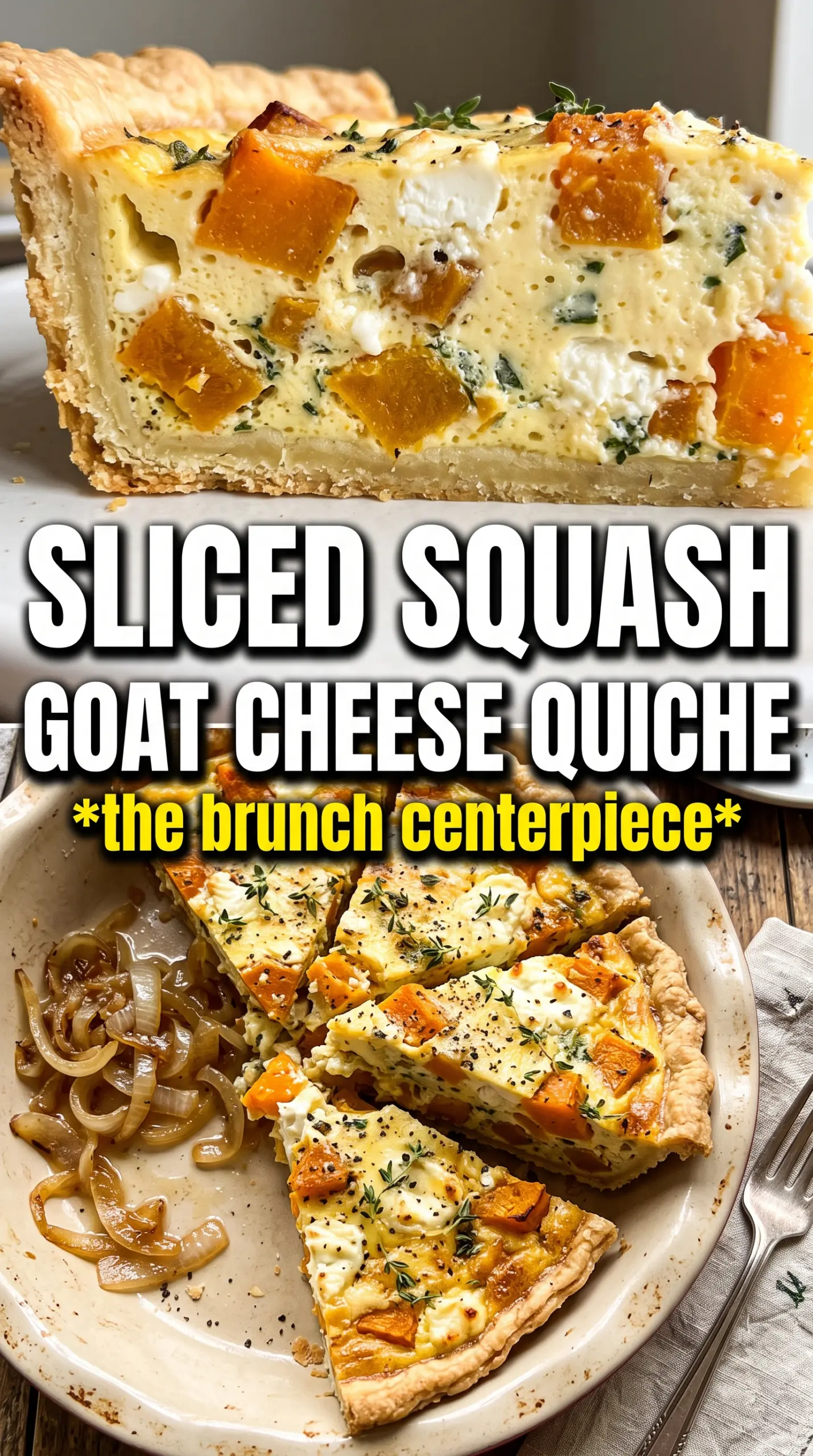 Butternut squash goat cheese and caramelized onion quiche golden custard savory tart