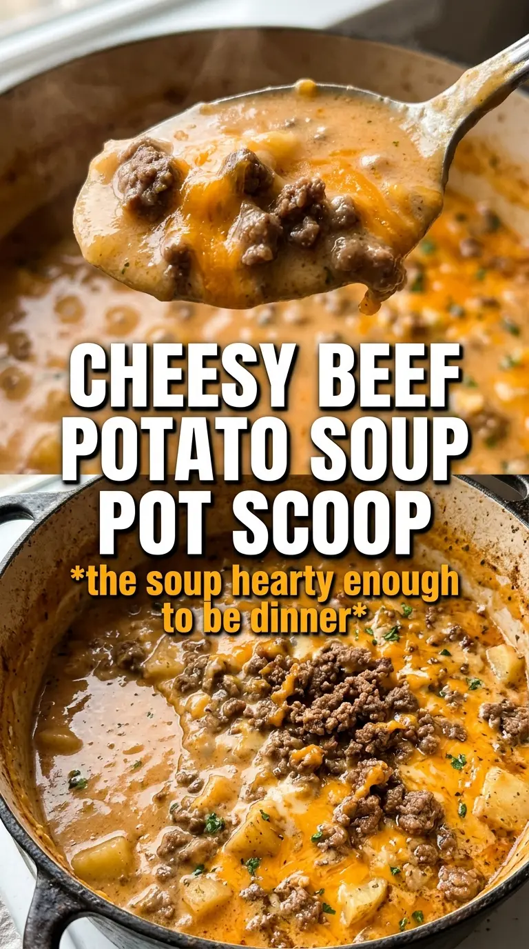 Cheesy Beef and Potato Soup rich creamy hearty