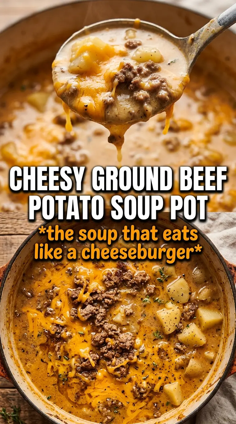 Cheesy Hamburger Potato Soup with beef potatoes cheddar