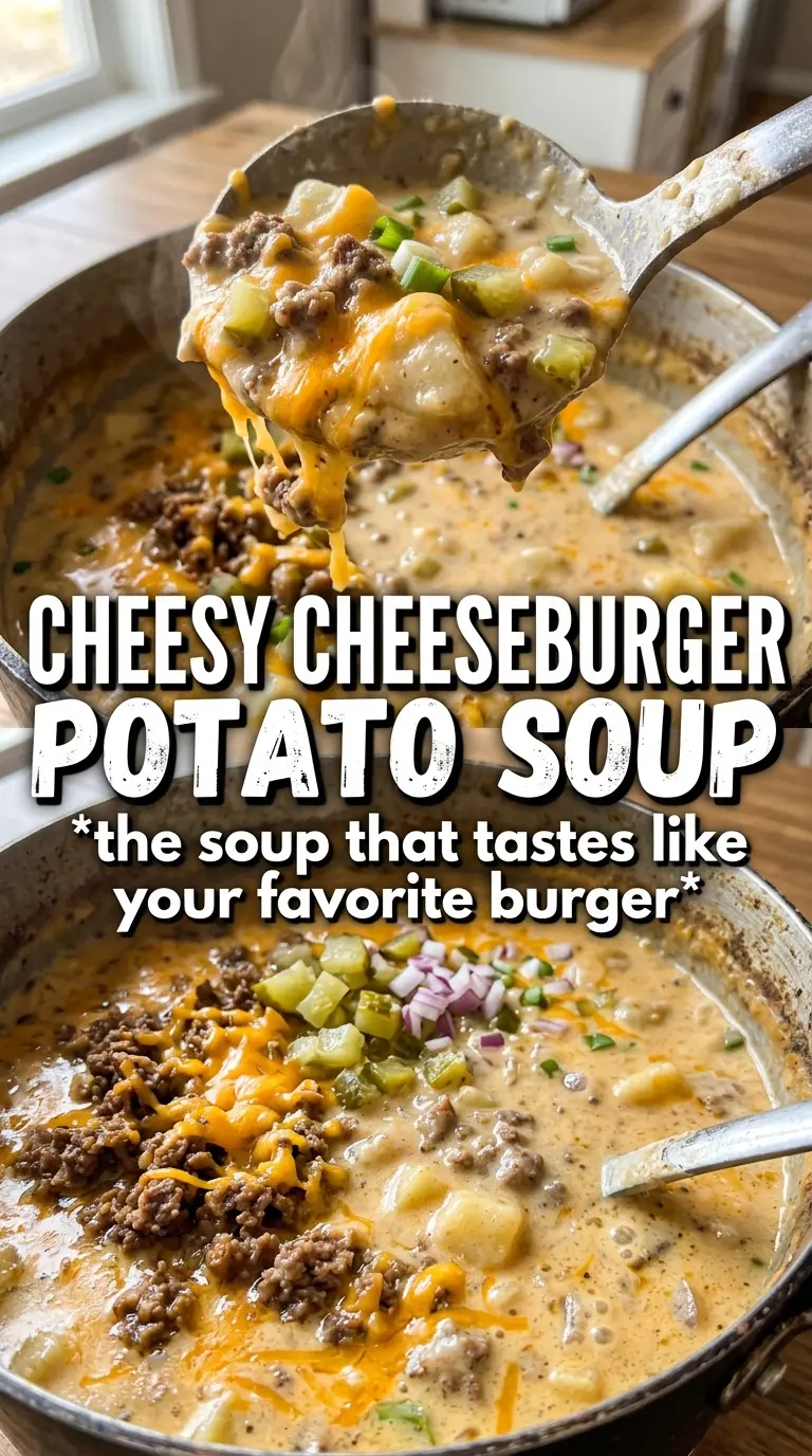 Creamy Crockpot Cheeseburger Potato Soup hearty cheesy