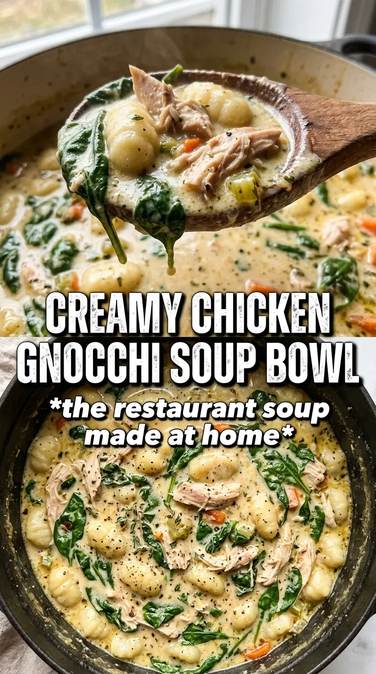 Creamy Garlic Chicken Gnocchi Soup creamy gnocchi, shredded chicken, spinach