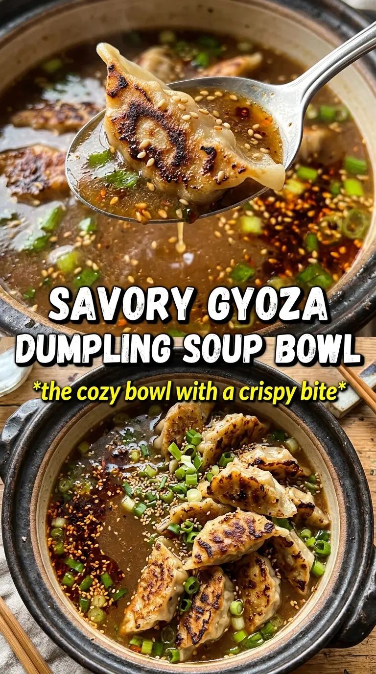 Gyoza Soup clear golden broth dumplings bok choy mushrooms