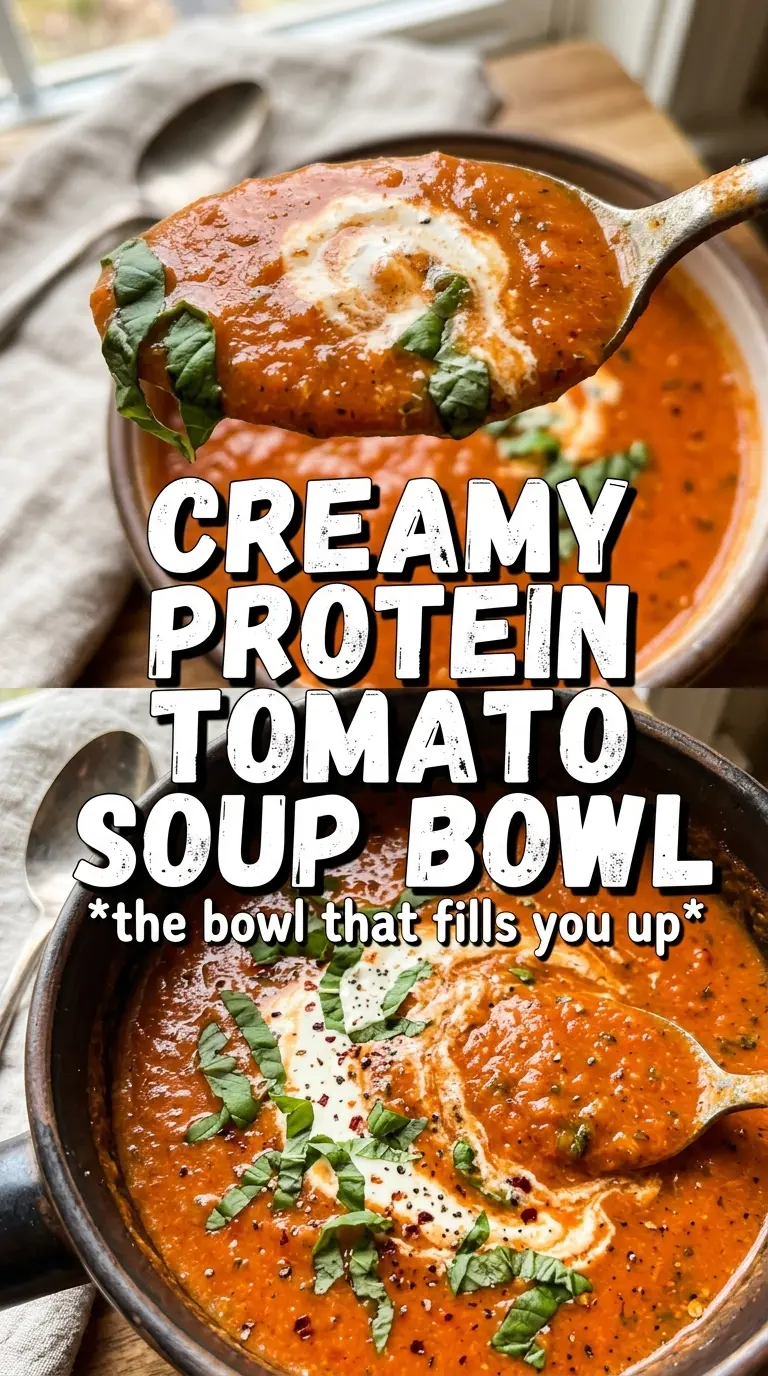 High Protein Tomato Soup silky creamy basil