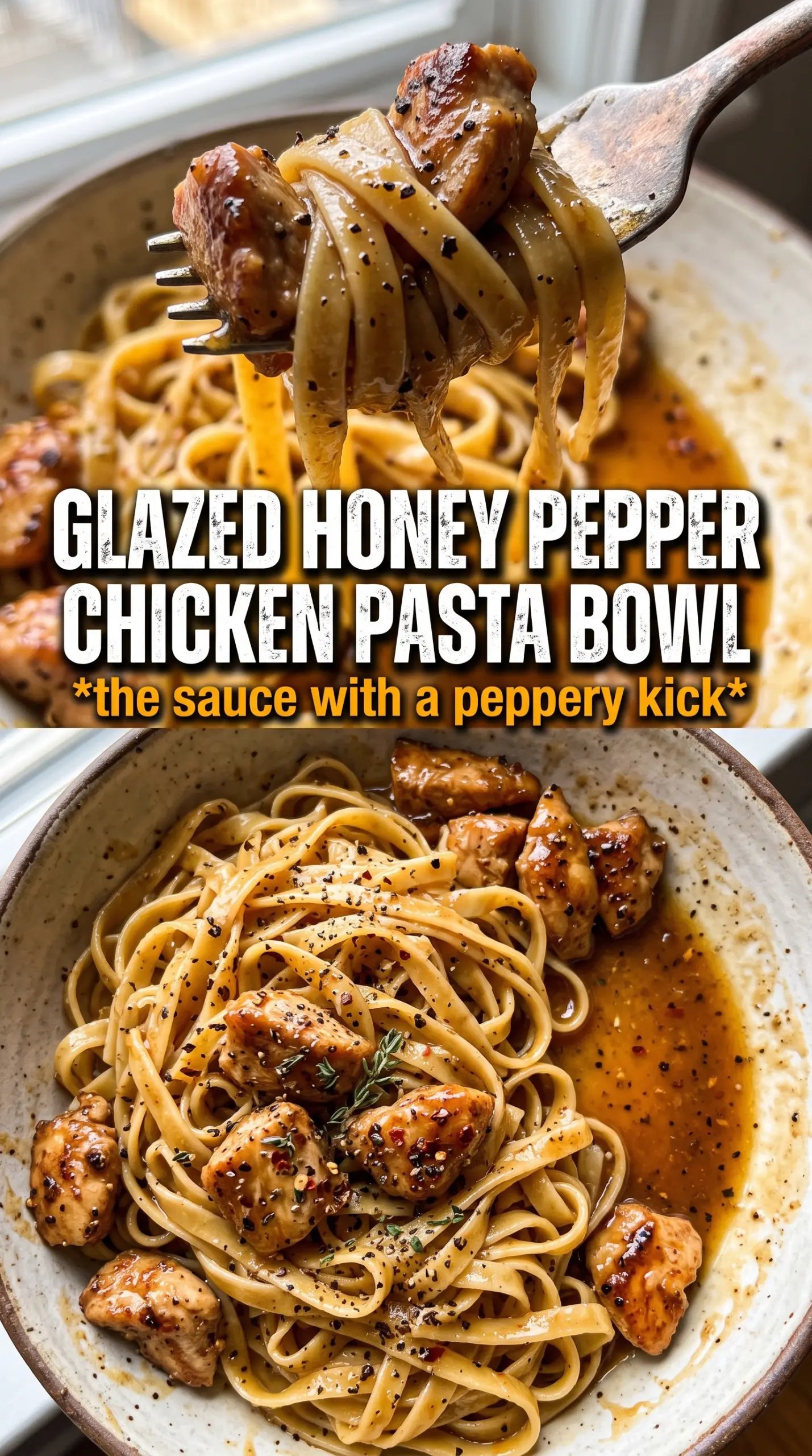 Honey Pepper Chicken Pasta glossy savory