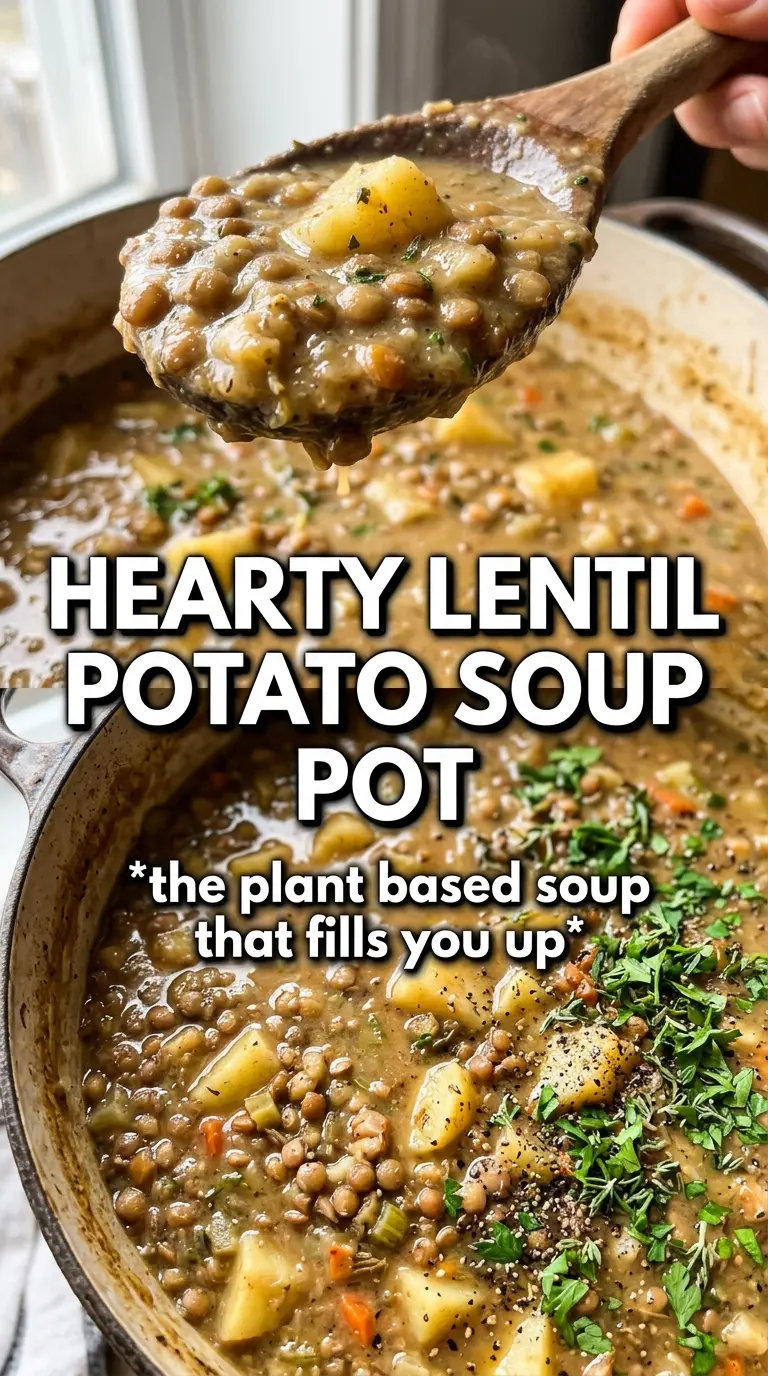 Lentil Potato Soup hearty thick orange-brown, lentils, potatoes, parsley